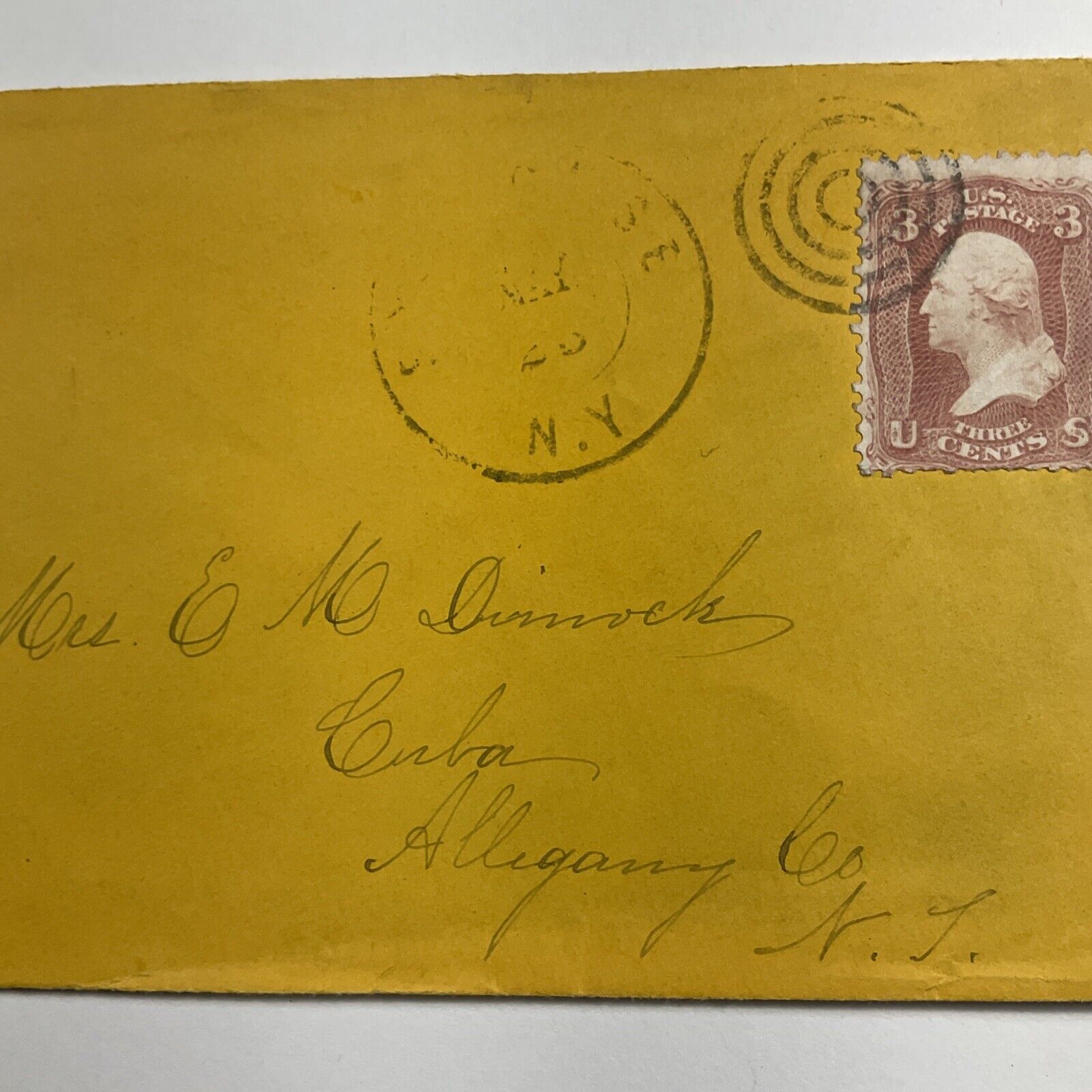 1800s Syracuse, New York Antique Envelope & 3c Stamp to Allegany Co, New York