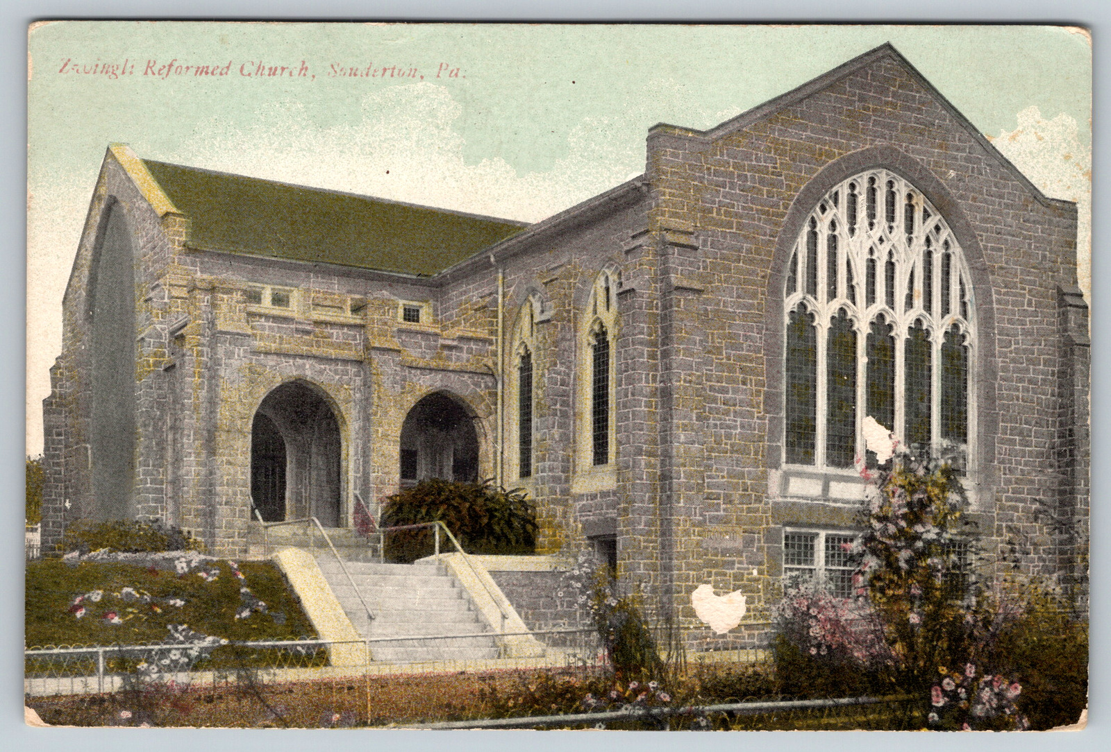 c1910s Reformed Church Sauderton Pennsylvania Antique Vintage Postcard