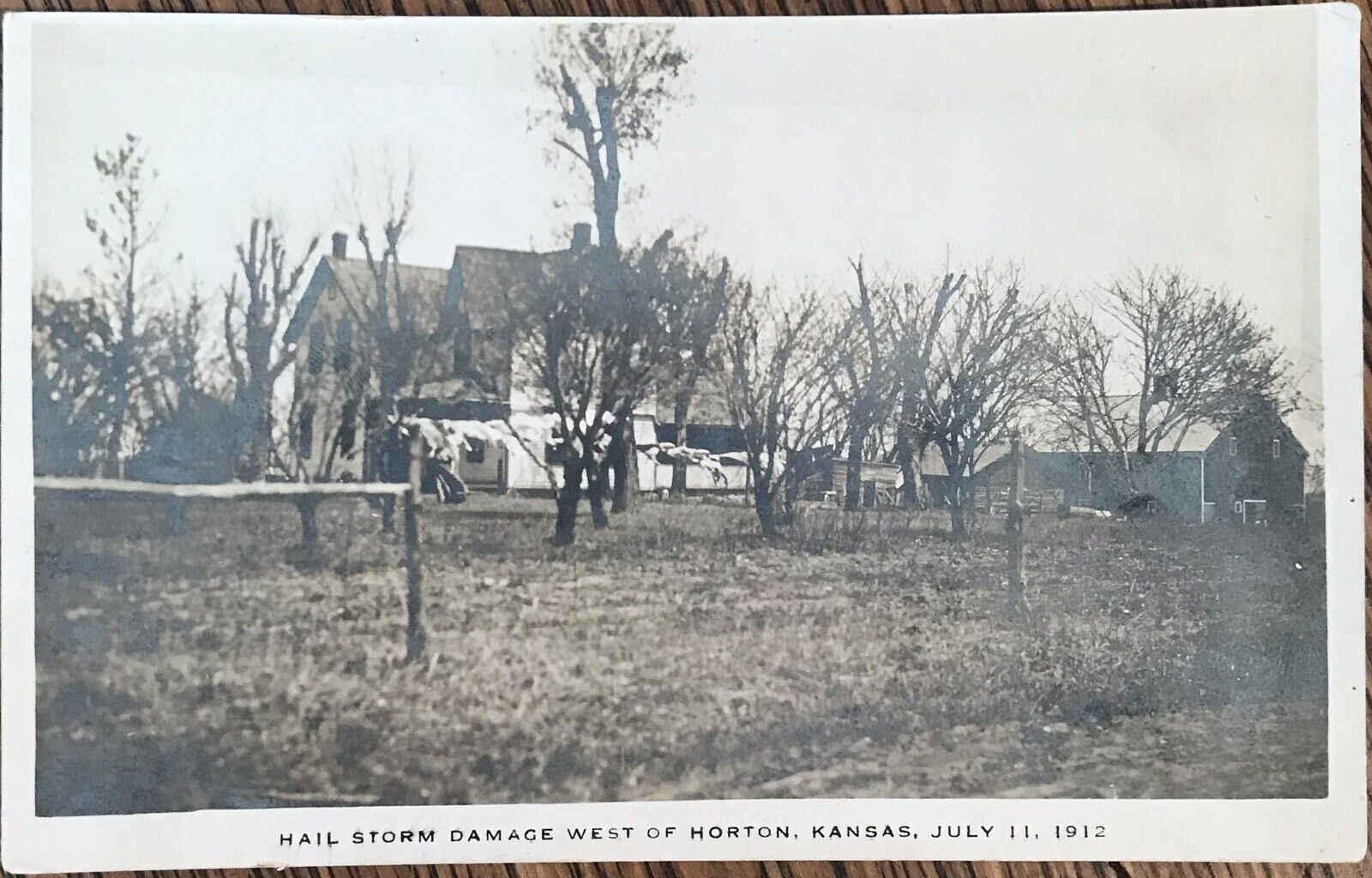 Antique Postcard Hail Storm Damage West Of Horton Kansas July 11, 1912