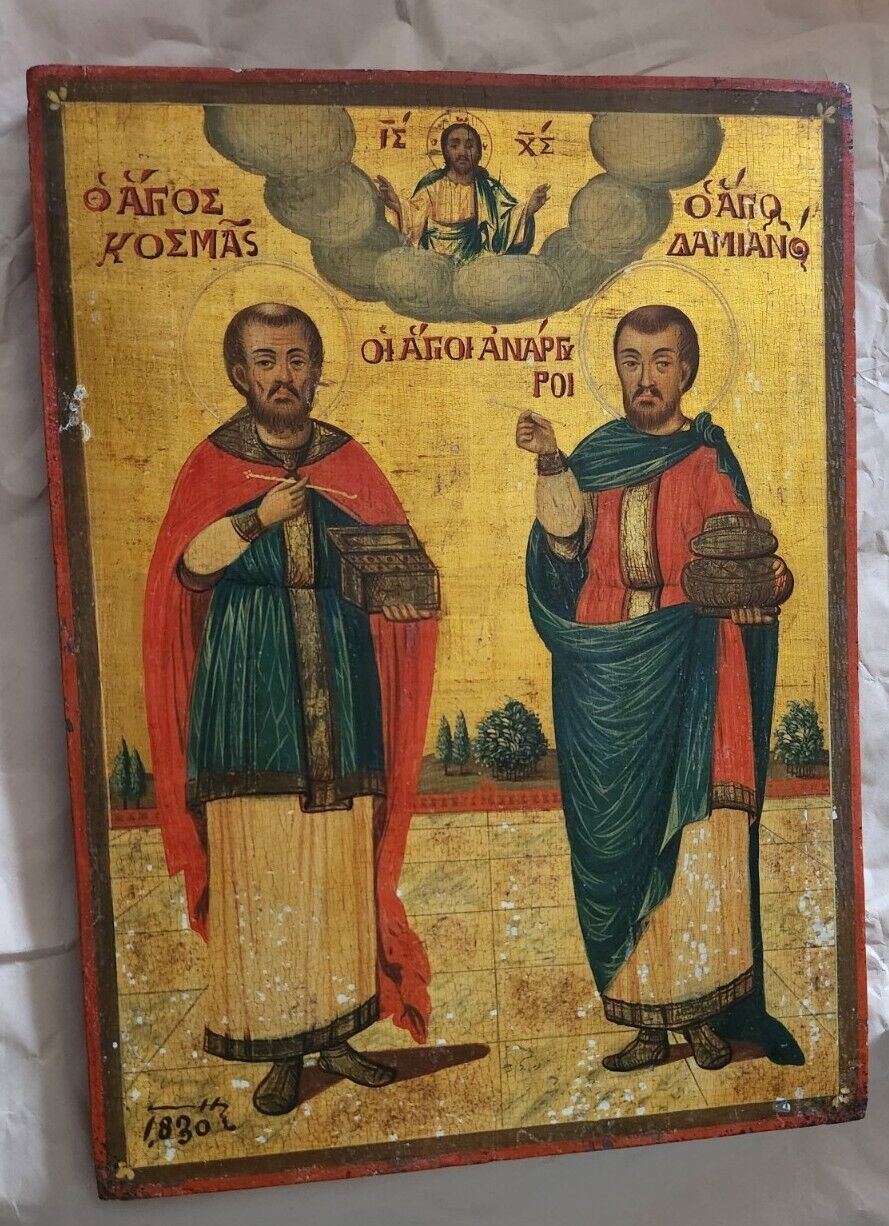 LARGE GREEK ORTHODOX ANTIQUE ICON  19TH CENTURY DATED 1830 