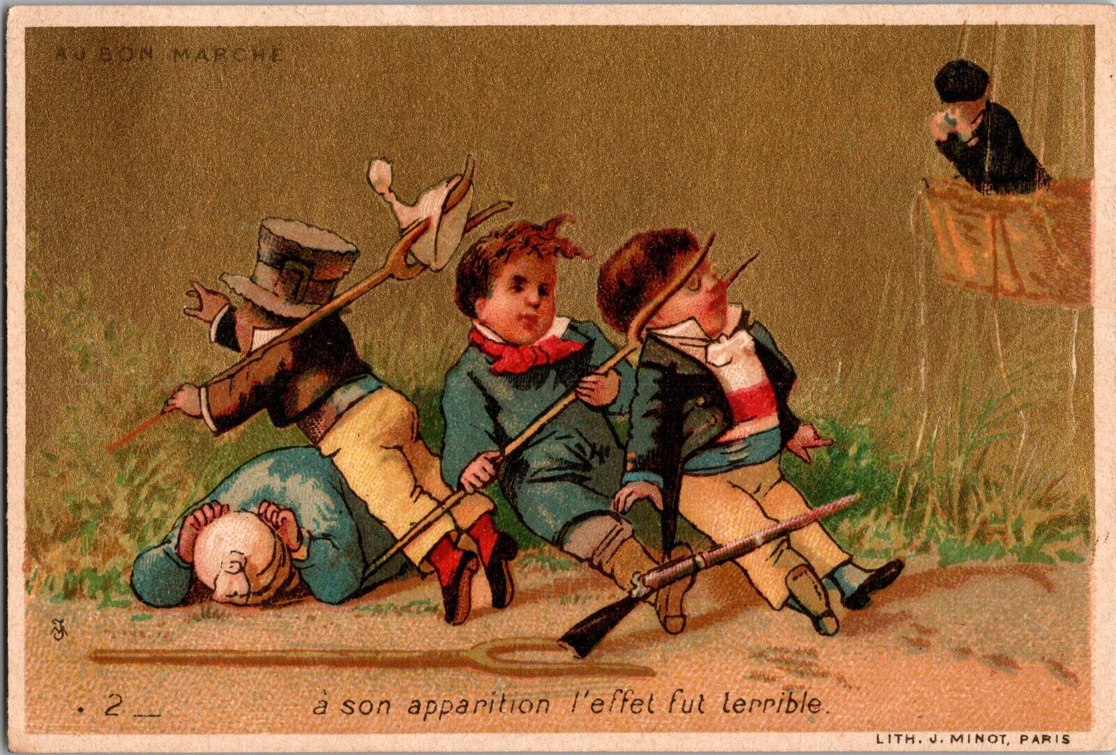1800s Victorian Trade Card Au Bon Marche Boys Paris France Market French