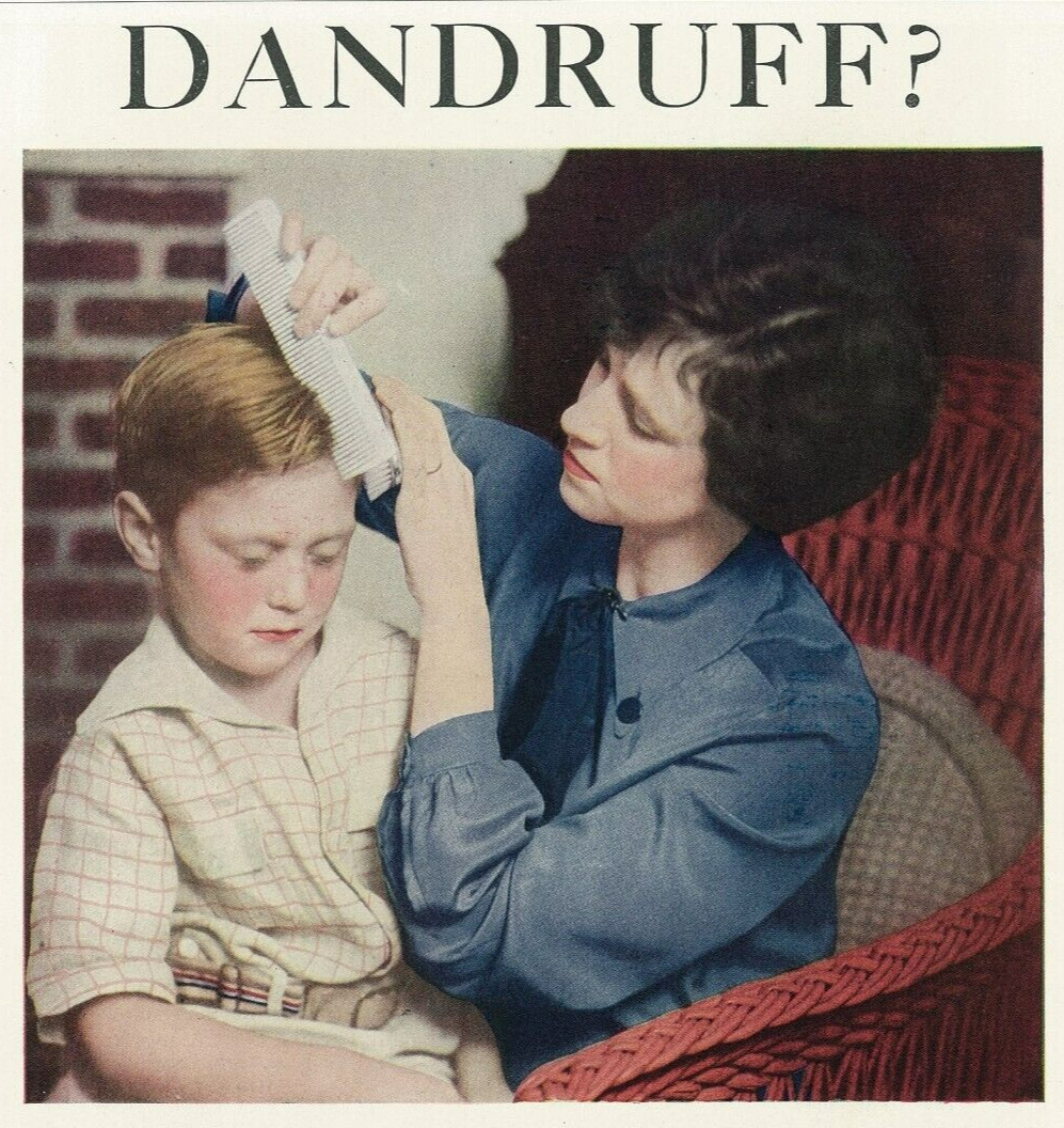 Listerine For Dandruff Mother Combing Son\'s Hair Vintage 1927 Print Ad