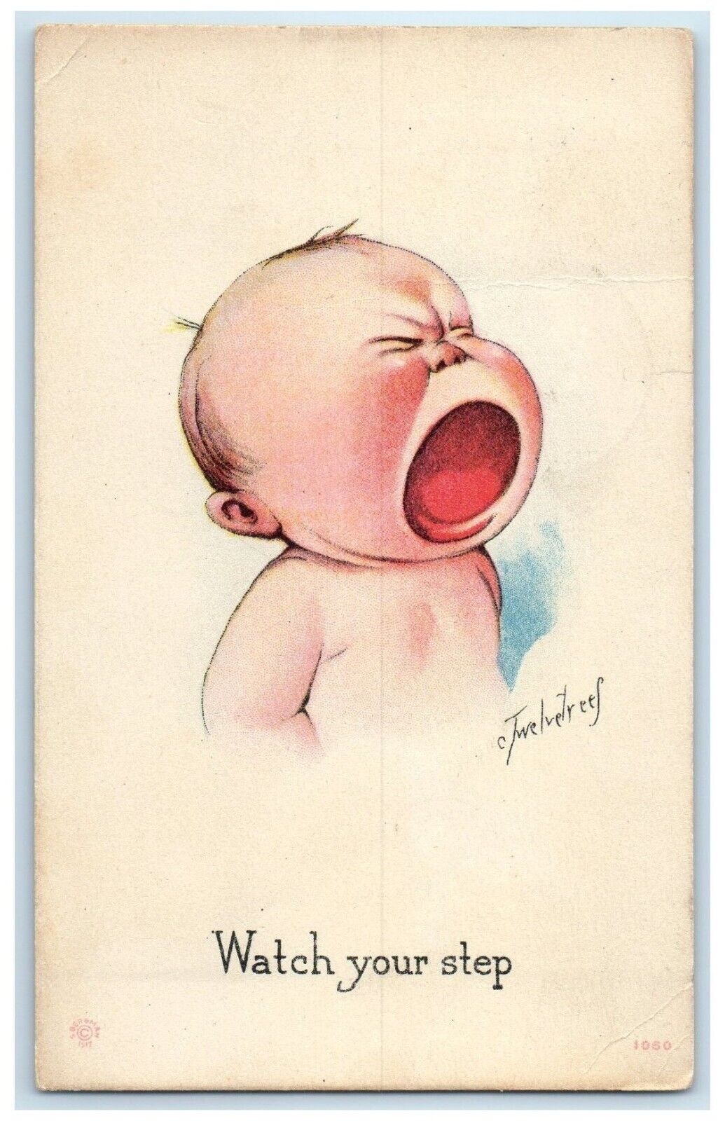 1917 Baby Crying Twelvetrees Watch Your Step Omaha Colorado RPO Antique Postcard