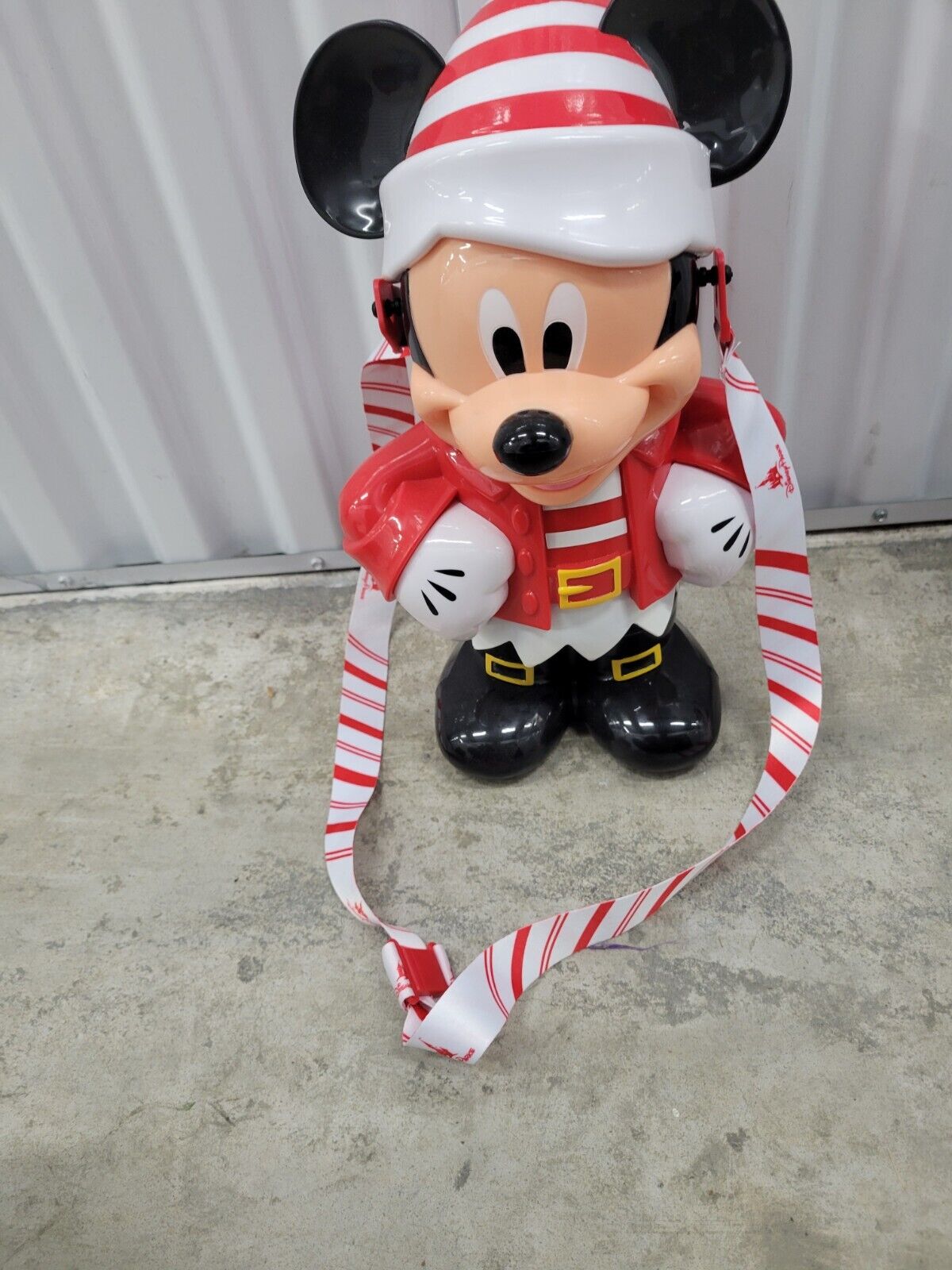 Disney Parks Mickey Mouse Christmas Popcorn Bucket Santa Elf Stripe Suit