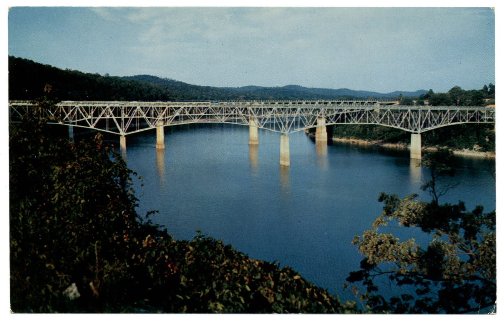 Burnside Kentucky Railroad Bridges over Lake Cumberland aerial vintage postcard