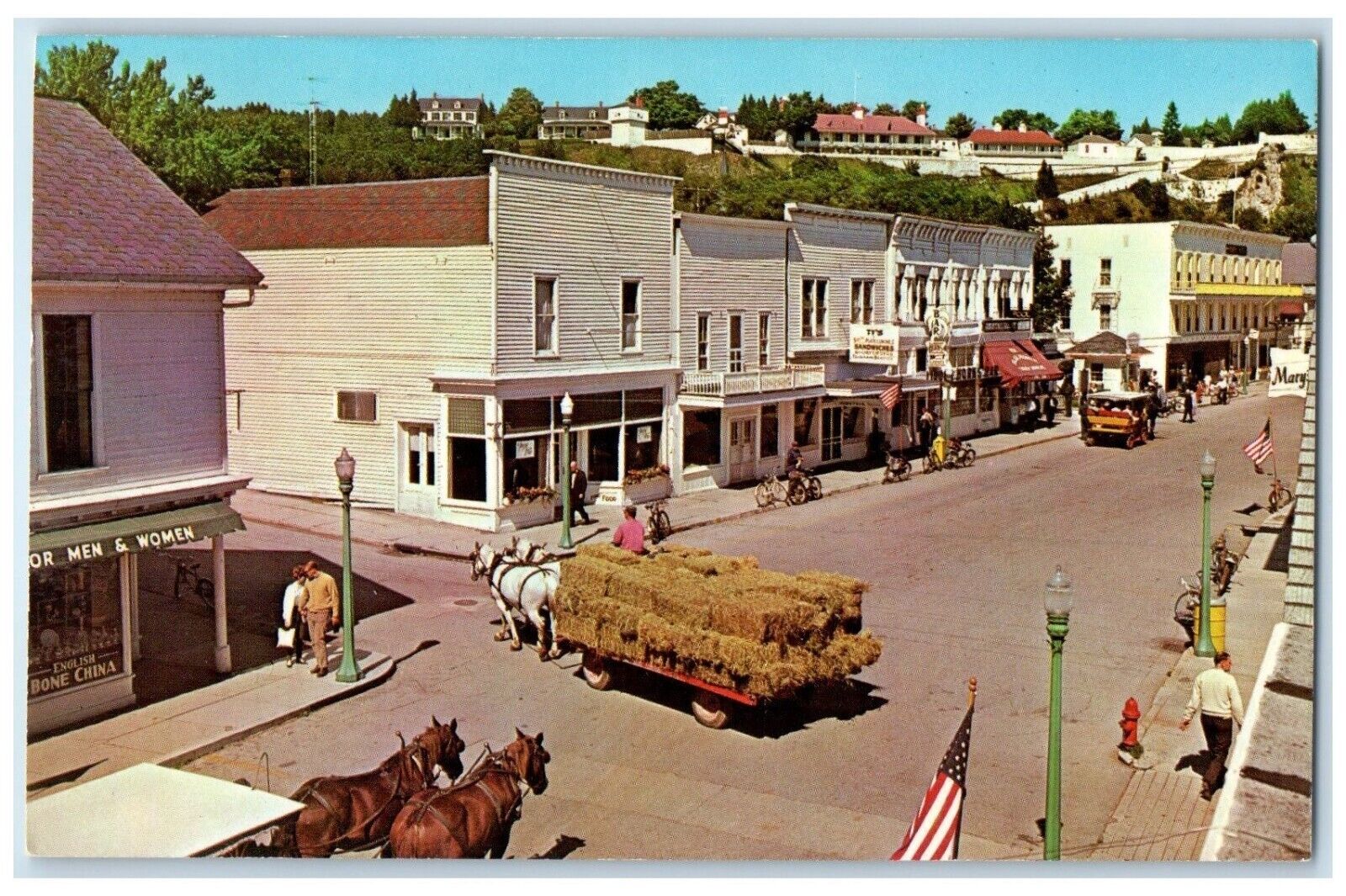 Mackinac Island Michigan MI Postcard Main Street Viewed From Atop Building 1969
