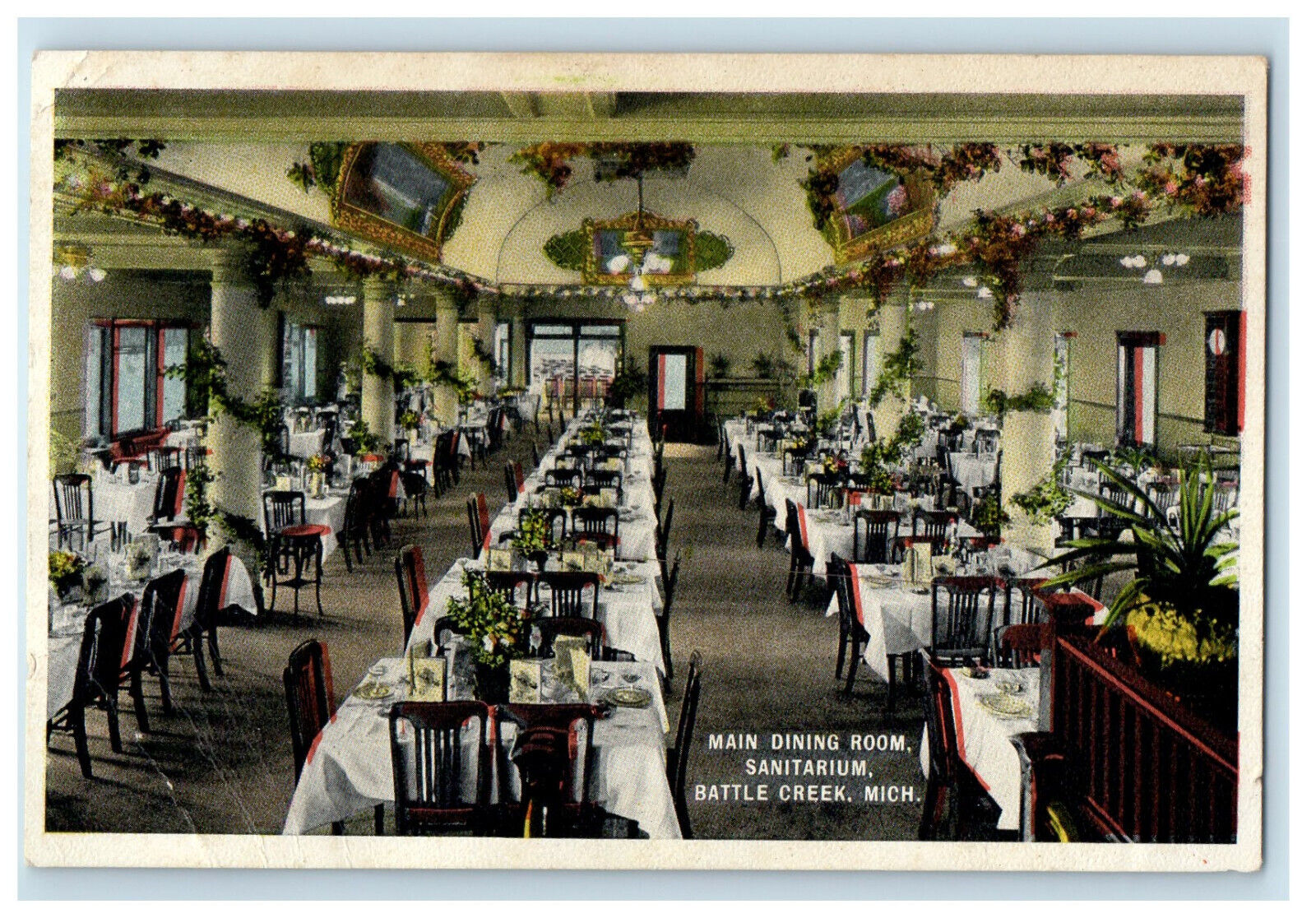 c1920s Main Dining Room, Sanitarium, Battle Creek Michigan MI Posted Postcard