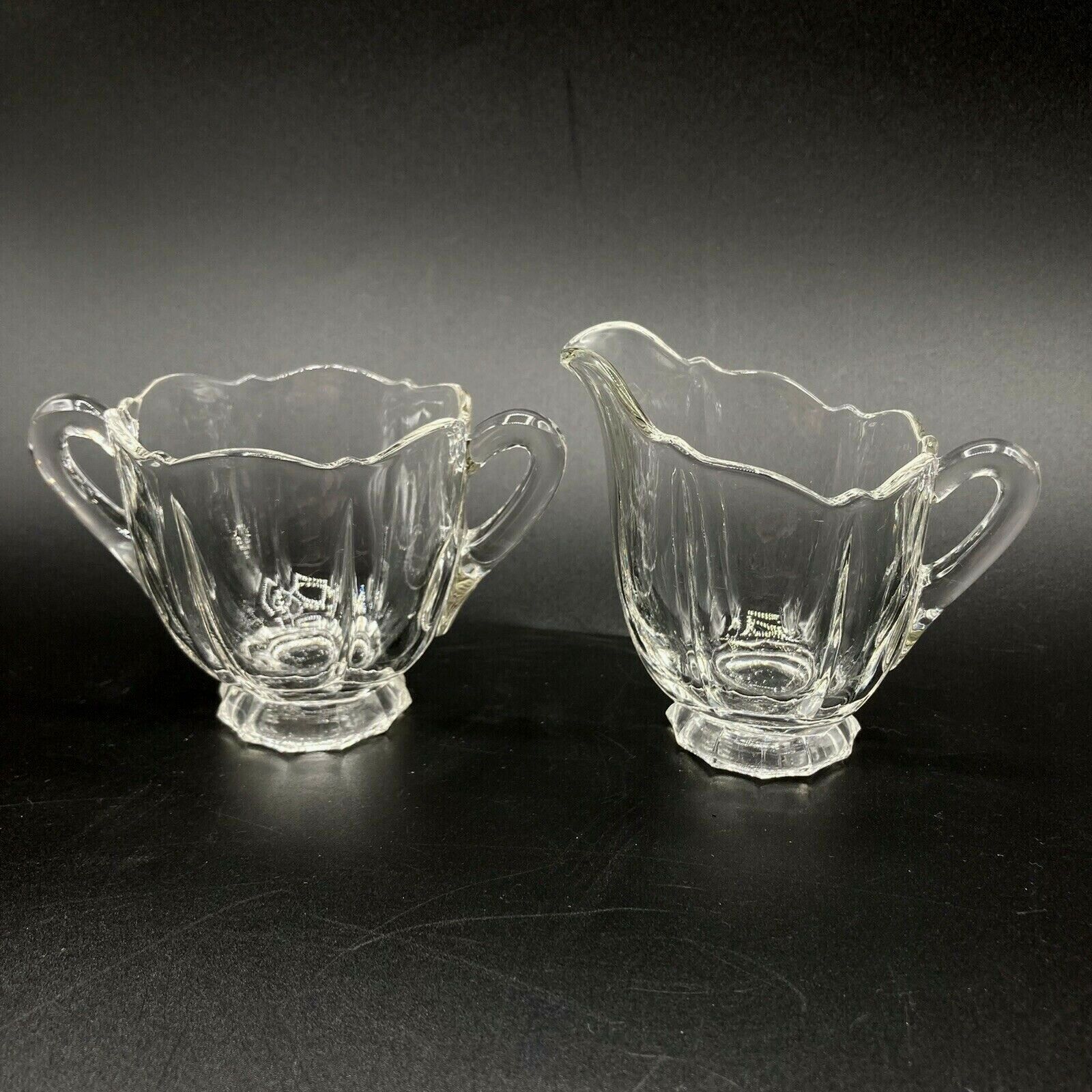 Cambridge Elegant Glass Corinth Optic Clear Mini Creamer & Open Sugar Bowl Set