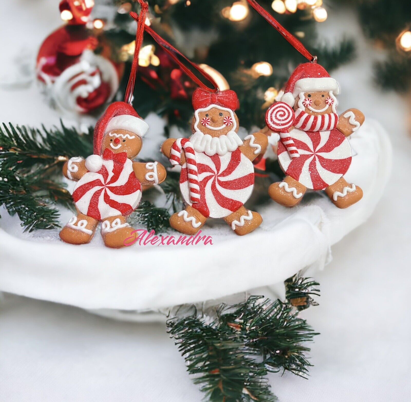 Raz Imports 3 Pc Peppermint Gingerbread Boys And Girl Ornaments Christmas Decor