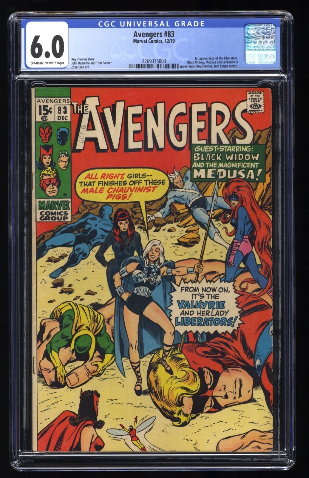 Avengers #83 CGC FN 6.0 1st Appearance Valkyrie Lady Liberators Marvel 1970