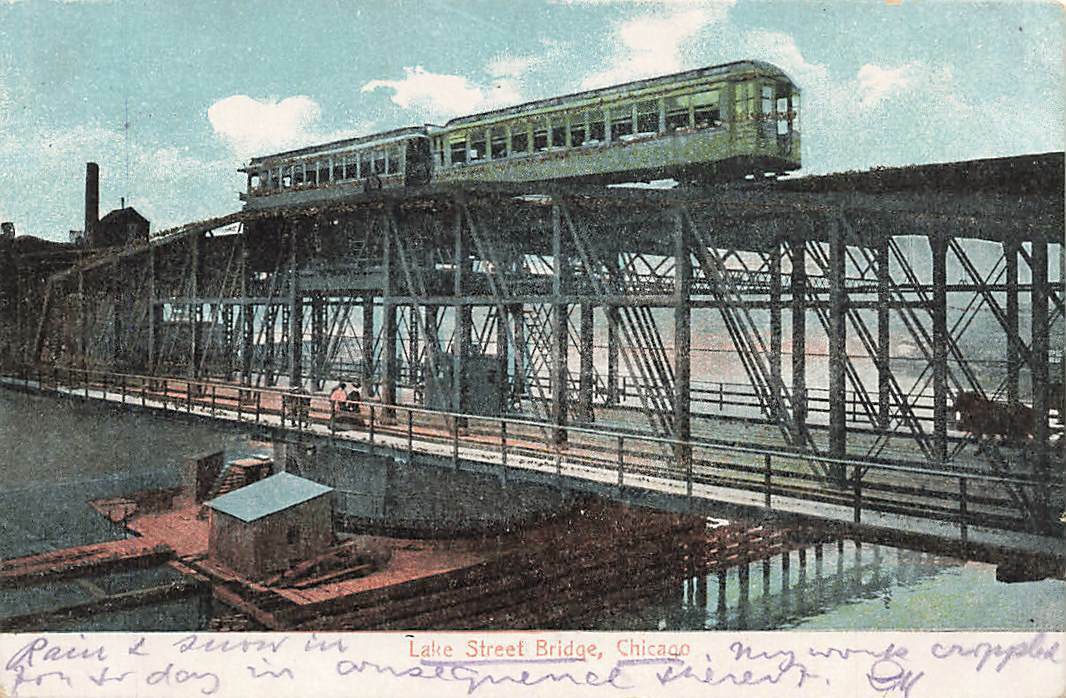 Lake Street Bridge Chicago L Elevated Train VTG Postcard UDB 1906 Glitter Card