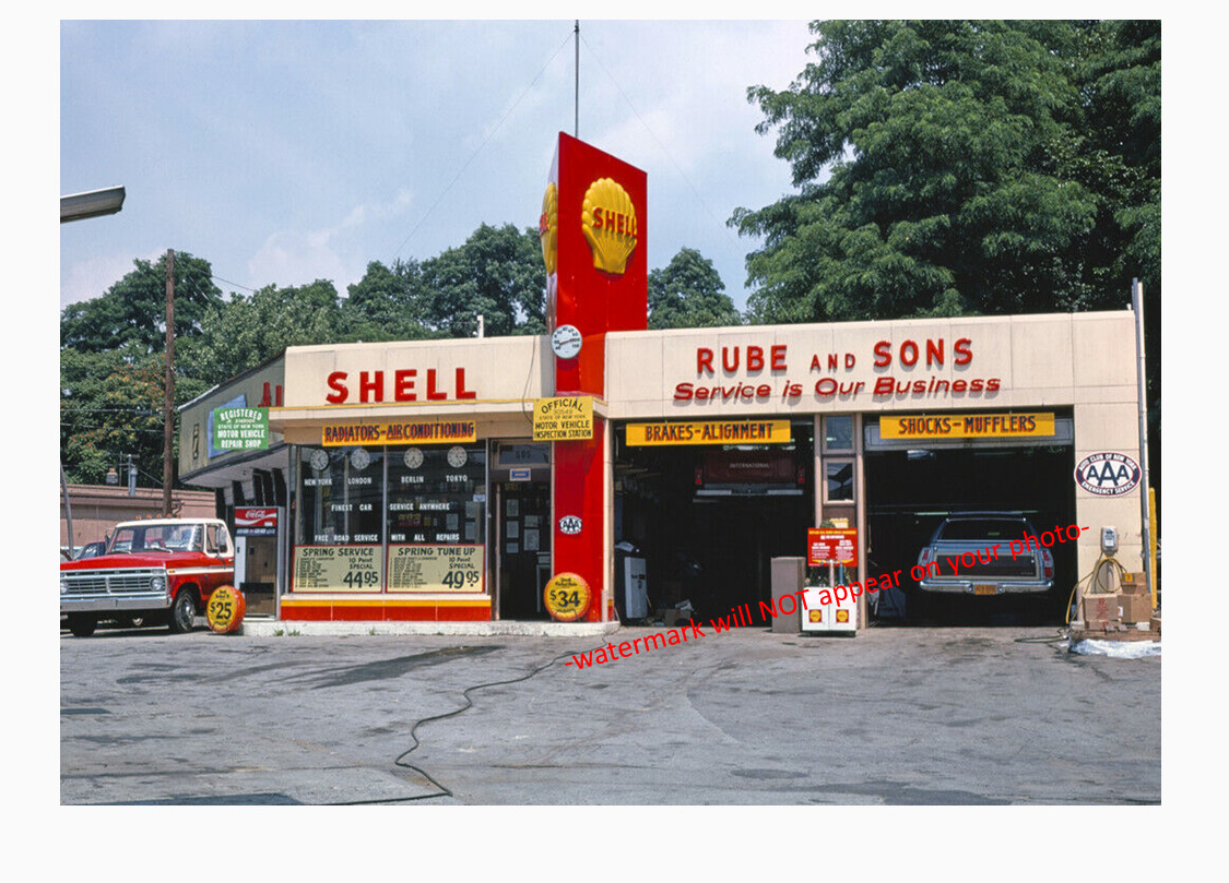 Vintage SHELL Gas Station PHOTO Gasoline Service Station Shop Ford Truck