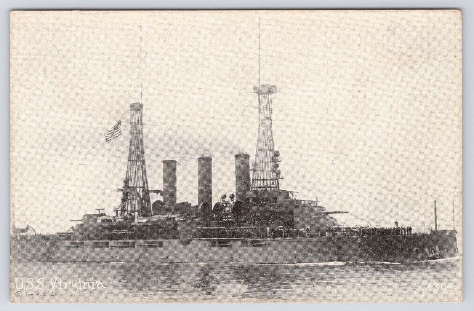 U.S.S. Virginia Vintage U.S. Navy Postcard War Ship Battleship U.S. Military