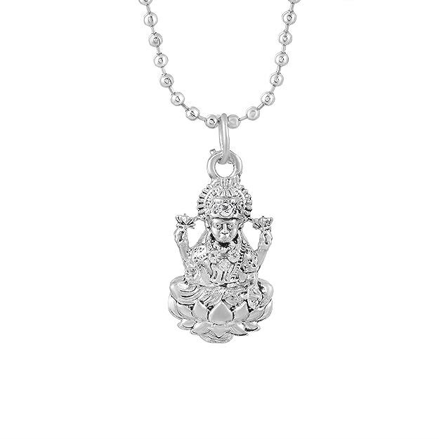 Silver Plated Lakshmi Devi Chain Pendant Necklace Hindu Religious Jewelry Unisex