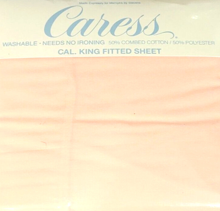 1992 Caress Solid Peach Cal King Fitted Sheet 72x84 inch 160 Thread NOS (G5)