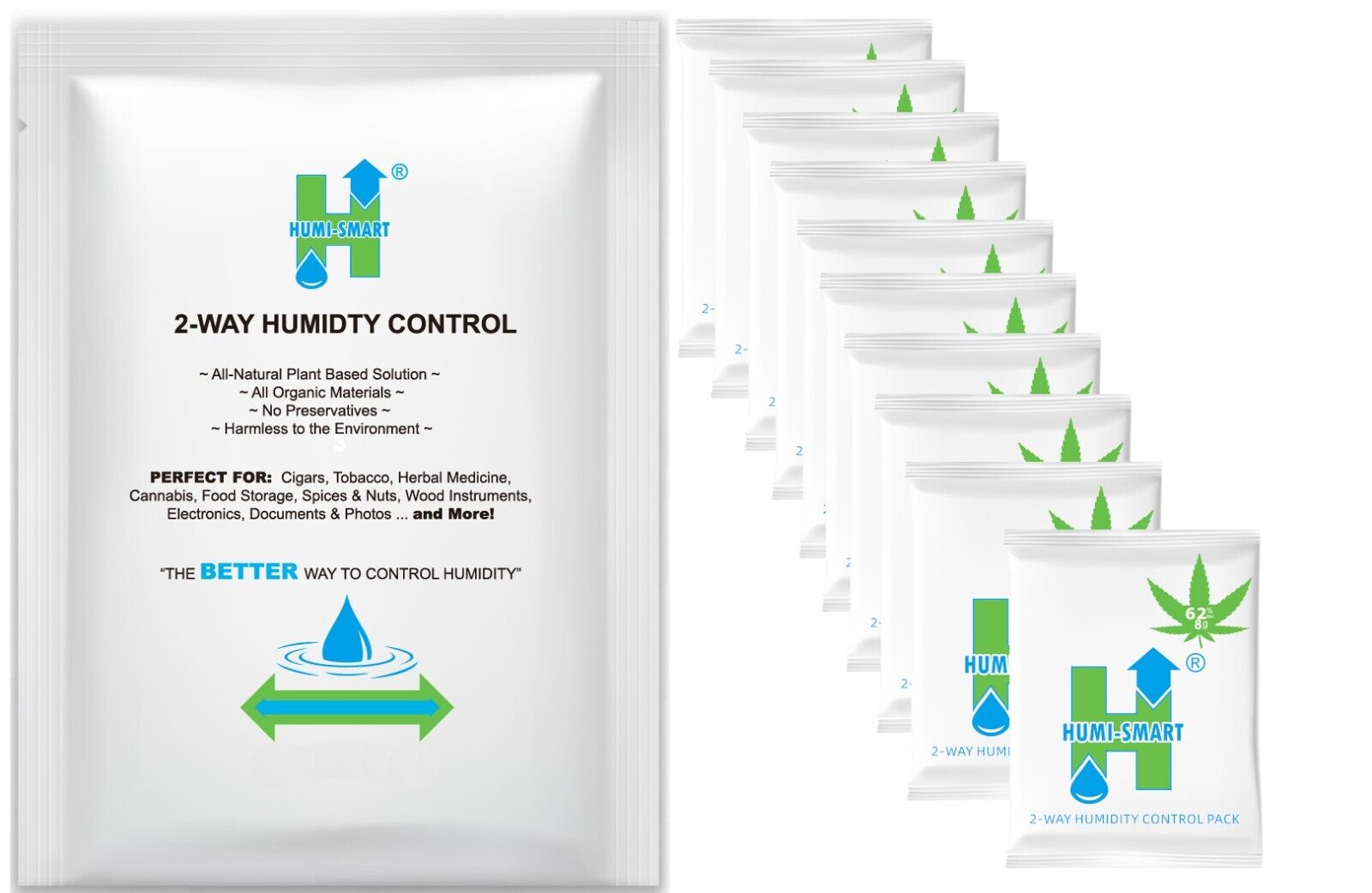 Humi-Smart 62% RH 2-Way Humidity Control Packet – 8 Gram 10 Pack