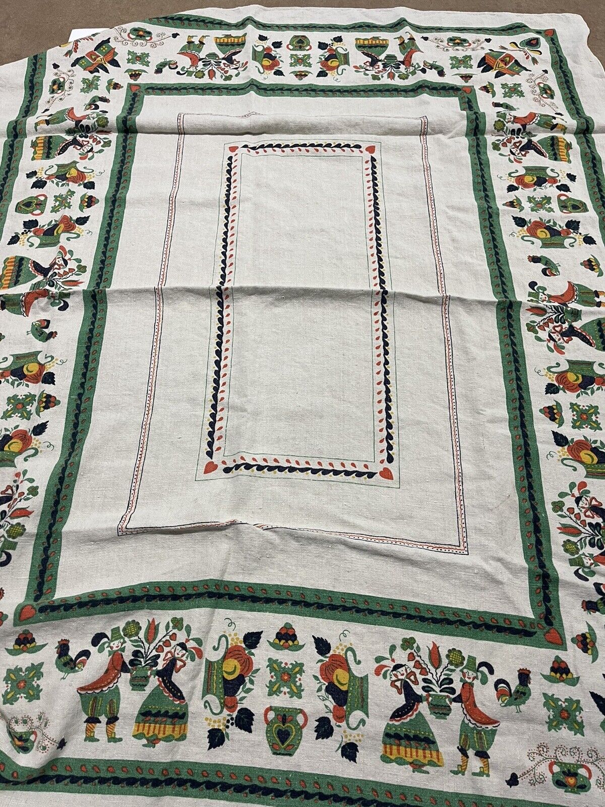 Vintage Parisian Prints Linen Tablecloth 57x46 Pennsylvania Dutch