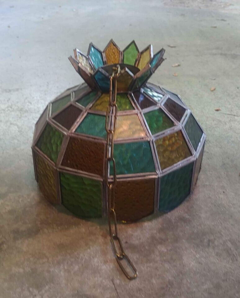Mid Century Vintage Stained glass hanging lamp