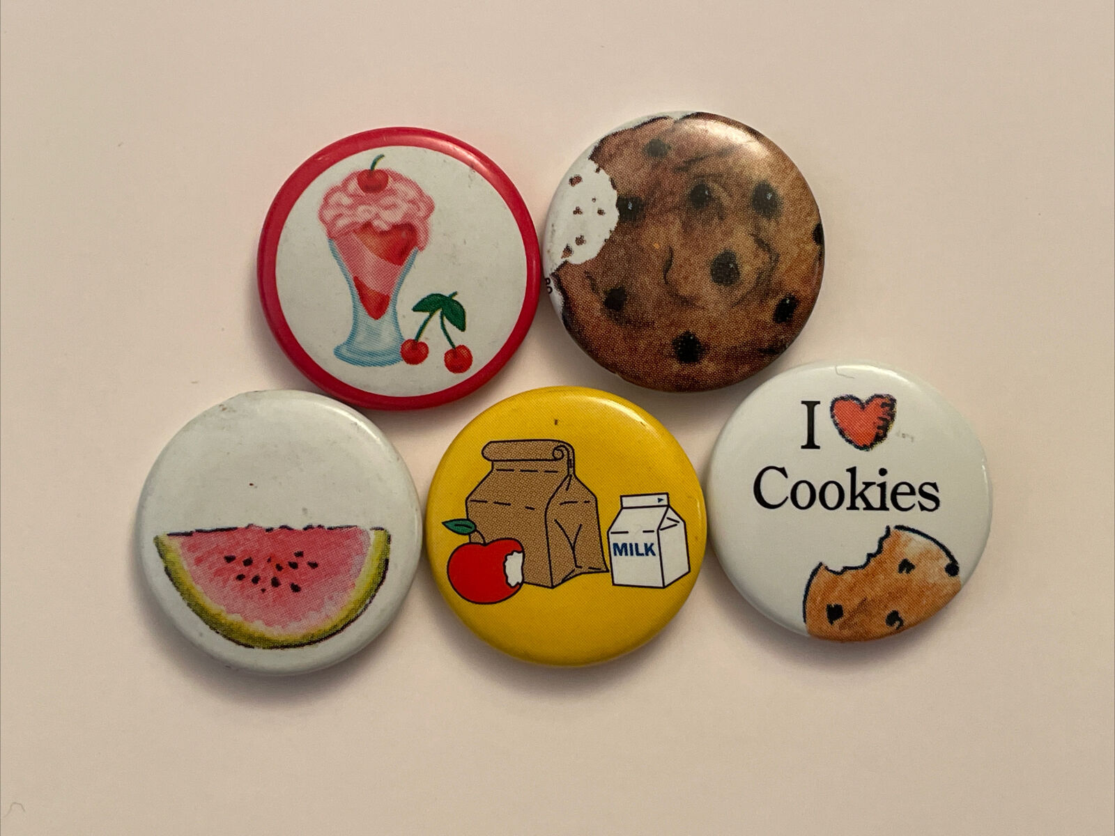 1994 Pleasant Company Pin Lot of 5 - Food & Drink Cookies Watermelon Button