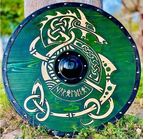 Viking Style Warrior dragon Round Designer Shield With Leather Christmas Shield
