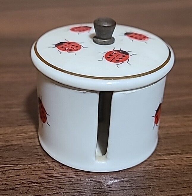 Vintage MCM ceramic stamp dispenser lady bugs Very Good Condition Screw Top