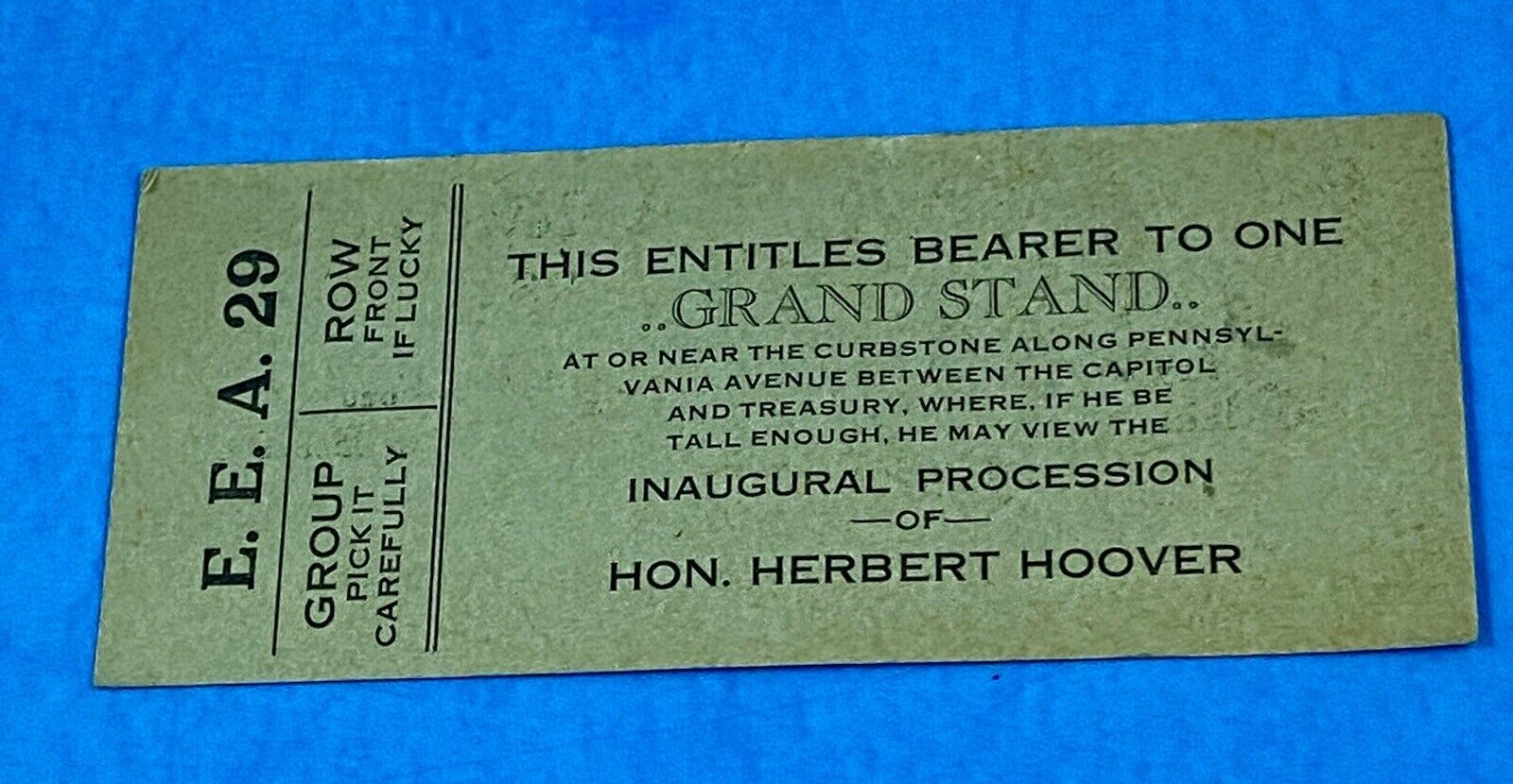 1928 Herbert Hoover Spoof Inaugural Procession Ticket.