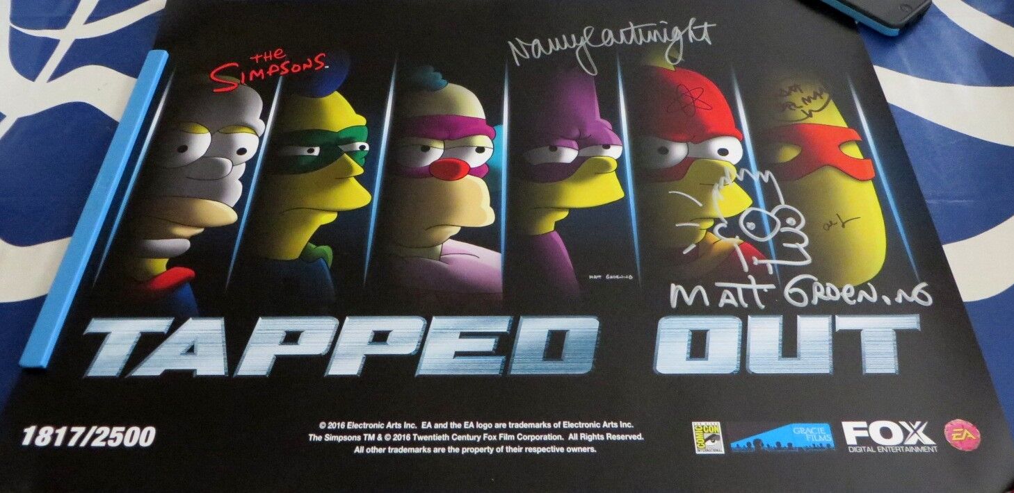 Matt Groening Nancy Cartwright signed Simpsons Tapped Out 2016 SDCC poster (JSA)