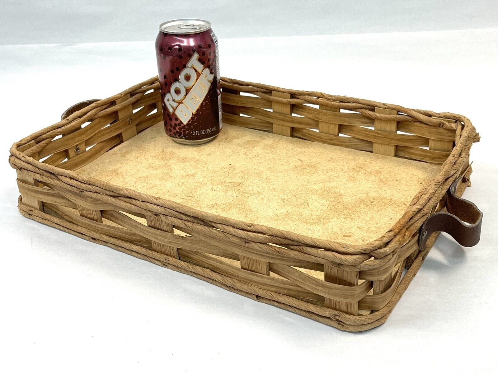 Pyrex Wicker Carrier Woven Rectangular Basket Leather Handles #233N Basket Only