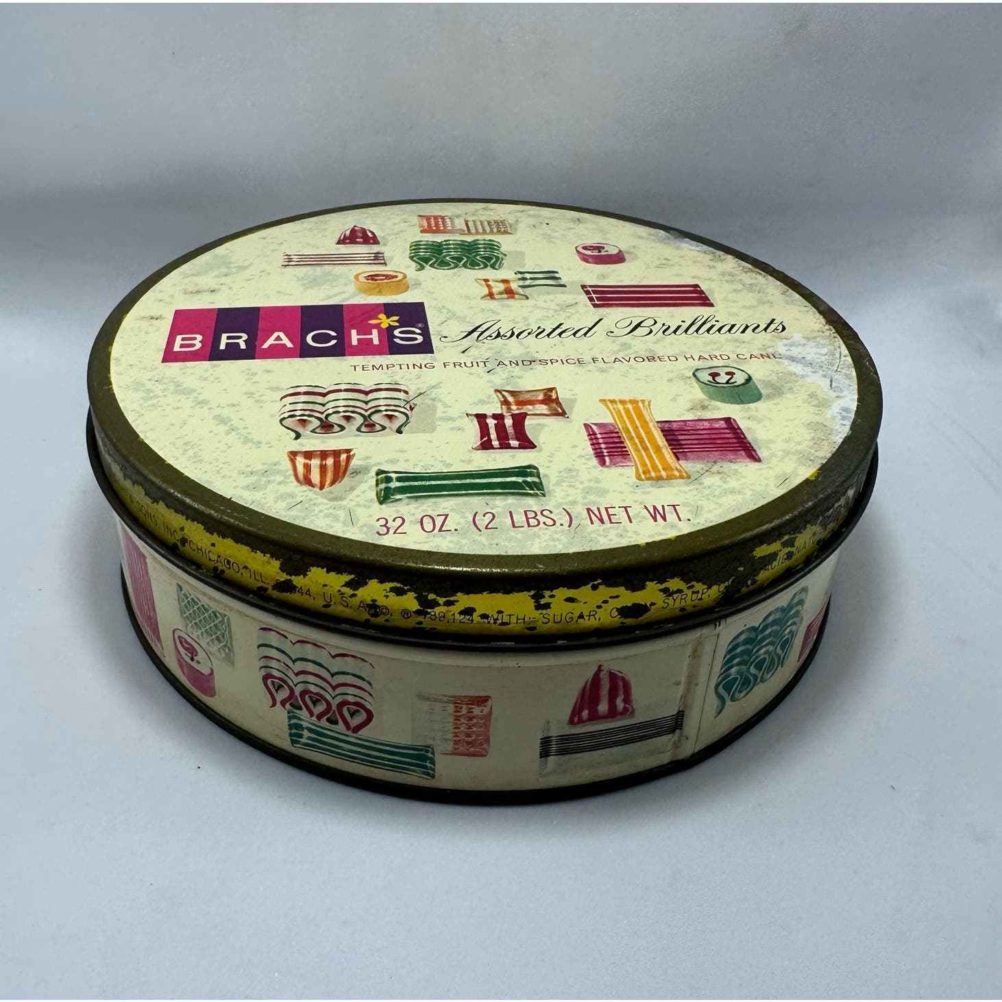 Vintage 1960's Brach's Candy Metal Tin Container Has Rust Olive Can Chicago 