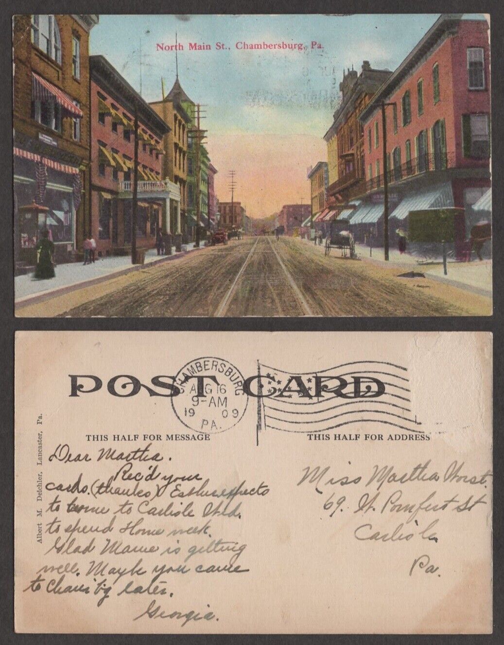1909 Pennsylvania Postcard - Chambersburg - North Main Street Scene