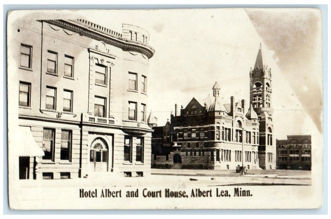 1911 Hotel Albert City Hall View Albert Lea Minnesota MN RPPC Photo Postcard