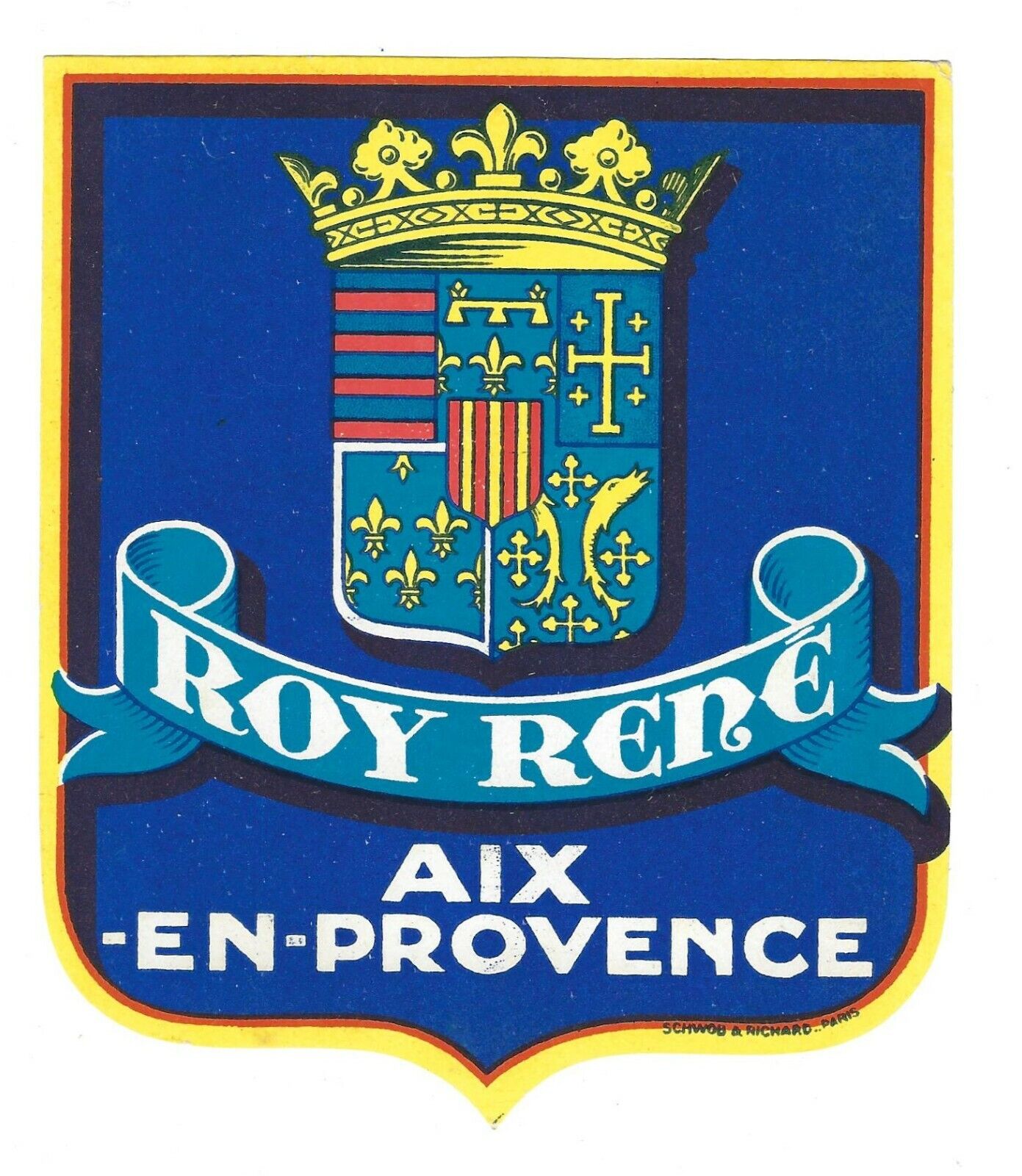 AIX-EN-PROVENCE FRANCE HOTEL ROY RENE VINTAGE LUGGAGE LABEL GREAT CONDITION
