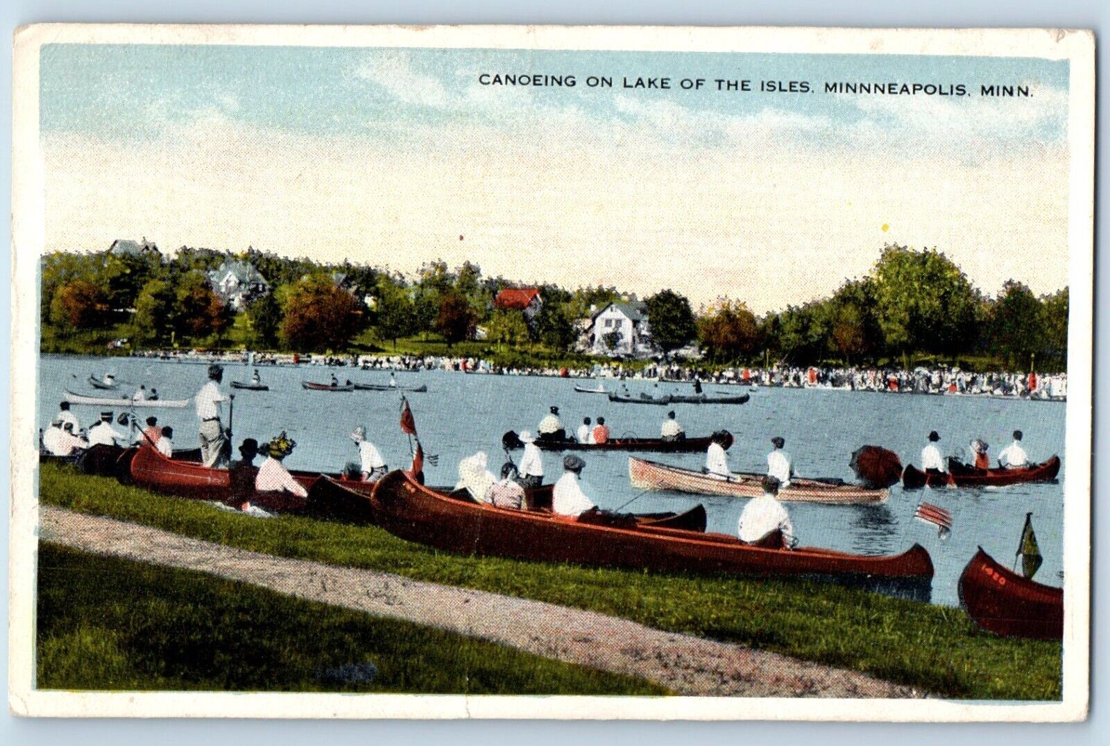 Minneapolis Minnesota Postcard Canoeing Lake Isles Exterior 1915 Vintage Antique