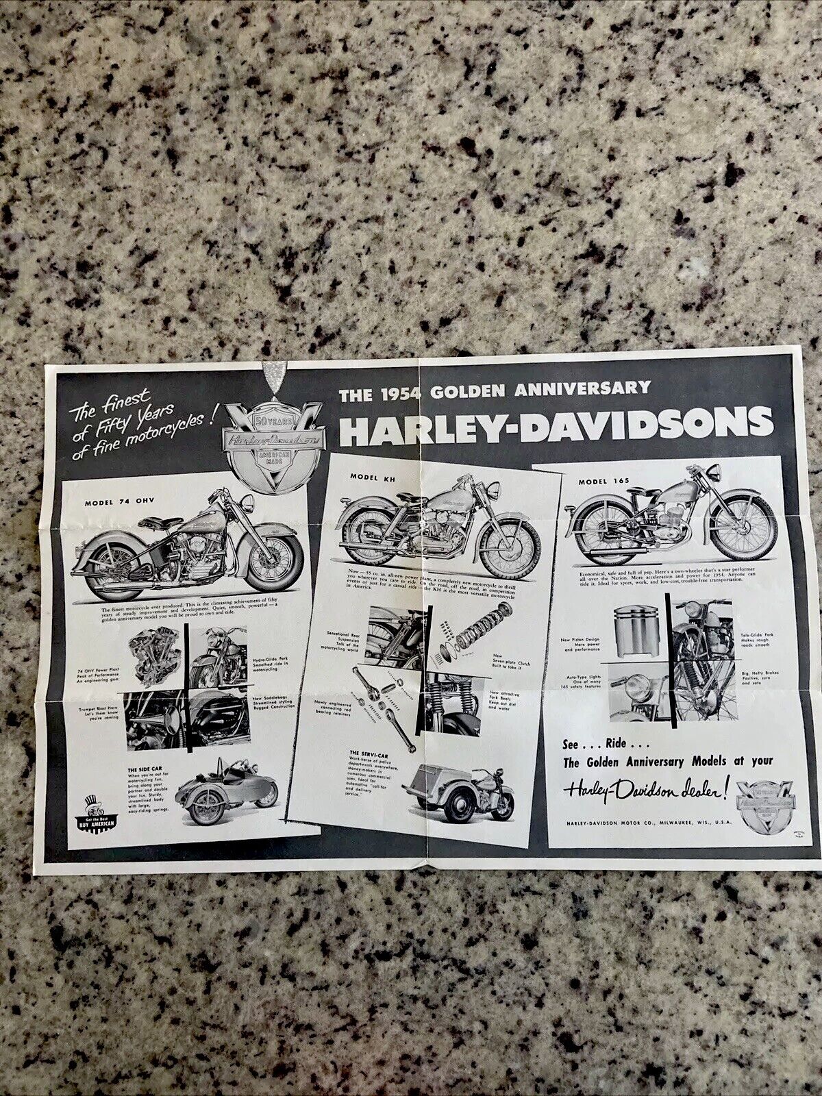 Vintage Original 1954 Harley-Davidson Dealer Poster Brochure 50th Anniversary