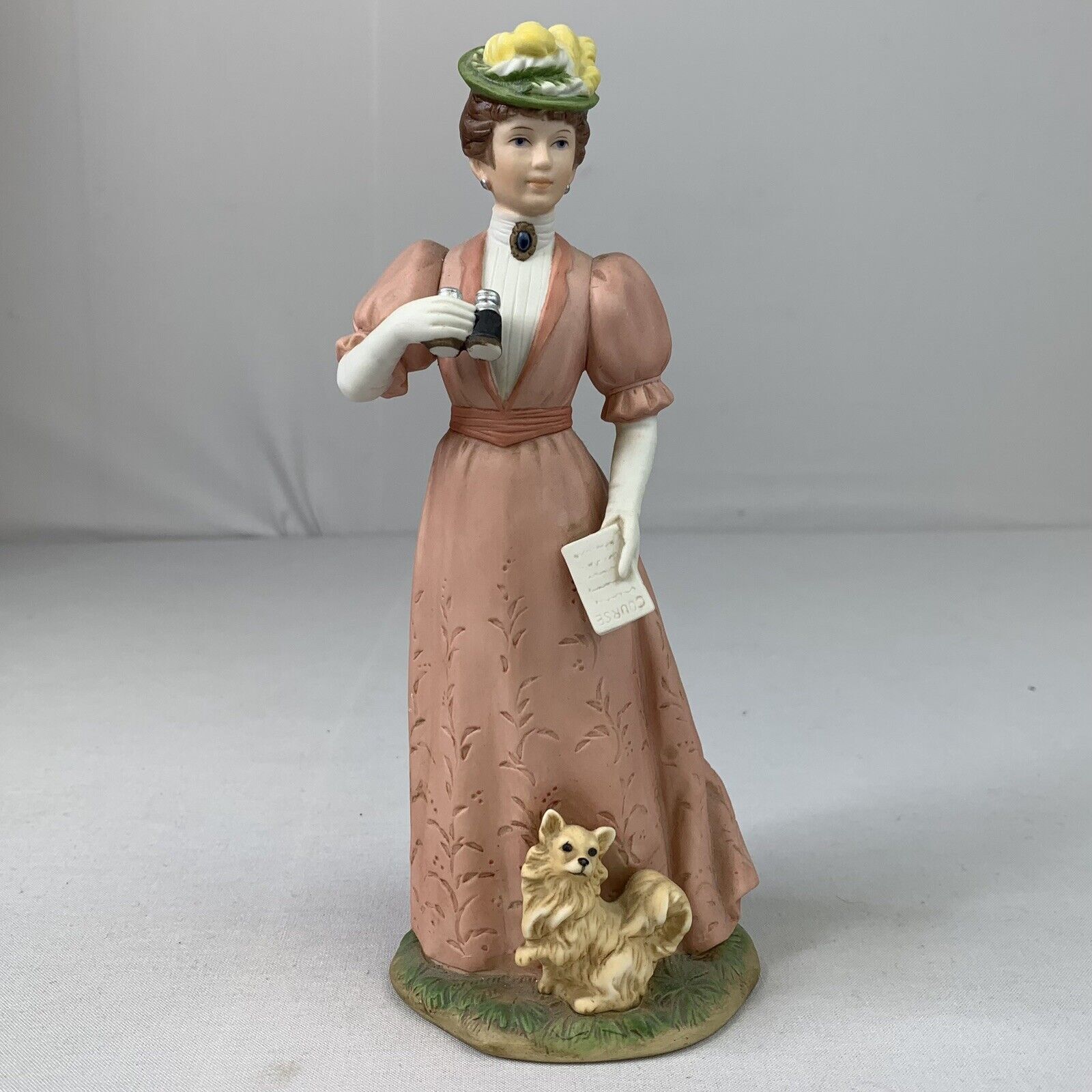 Homco Home Interiors Victorian Lady with Binoculars and Dog #1403 Vintage 8.5 in