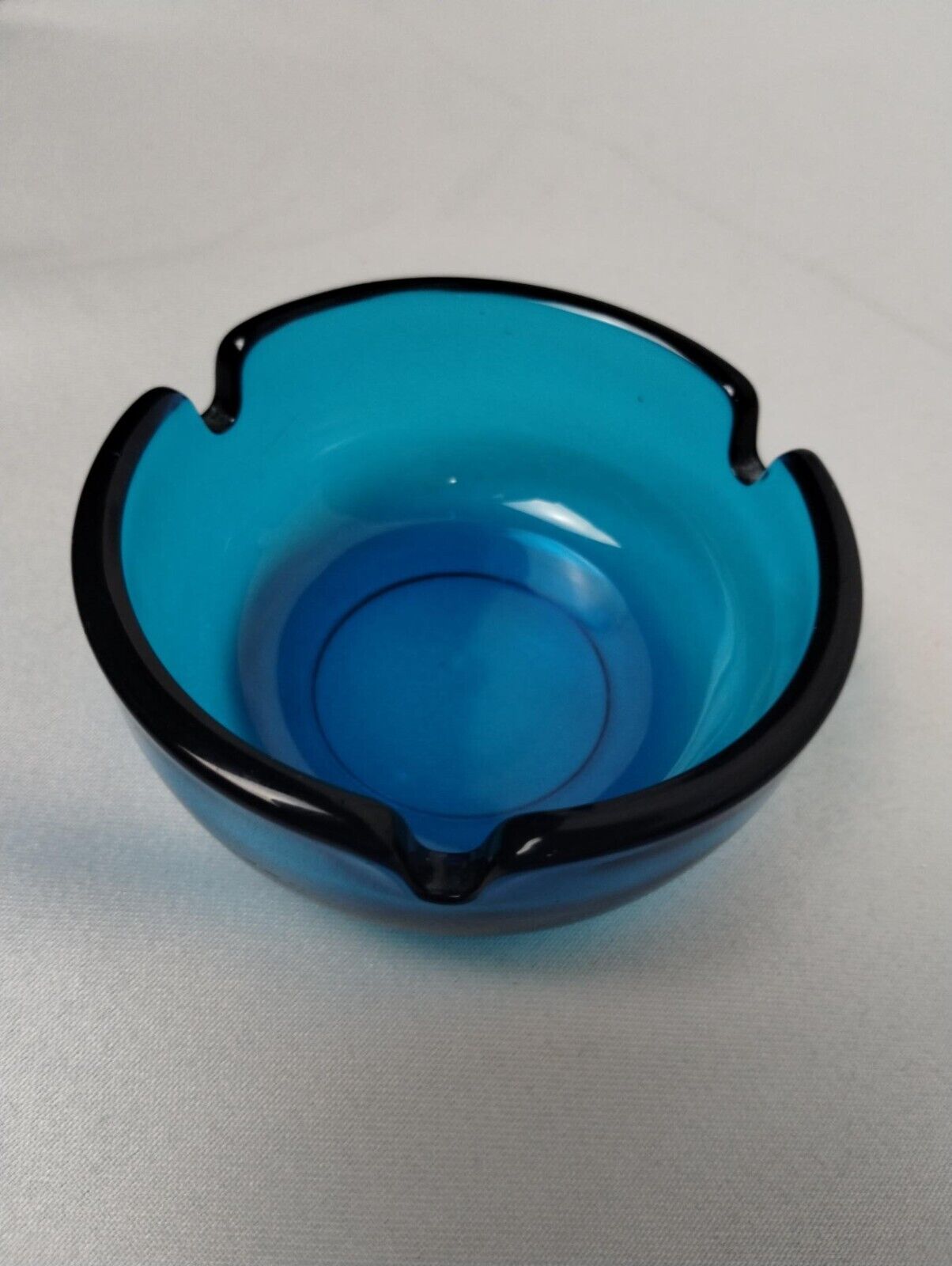 Vintage MCM Colonial Blue Glass 3 Lobe Ashtray Trinket Tray Dish