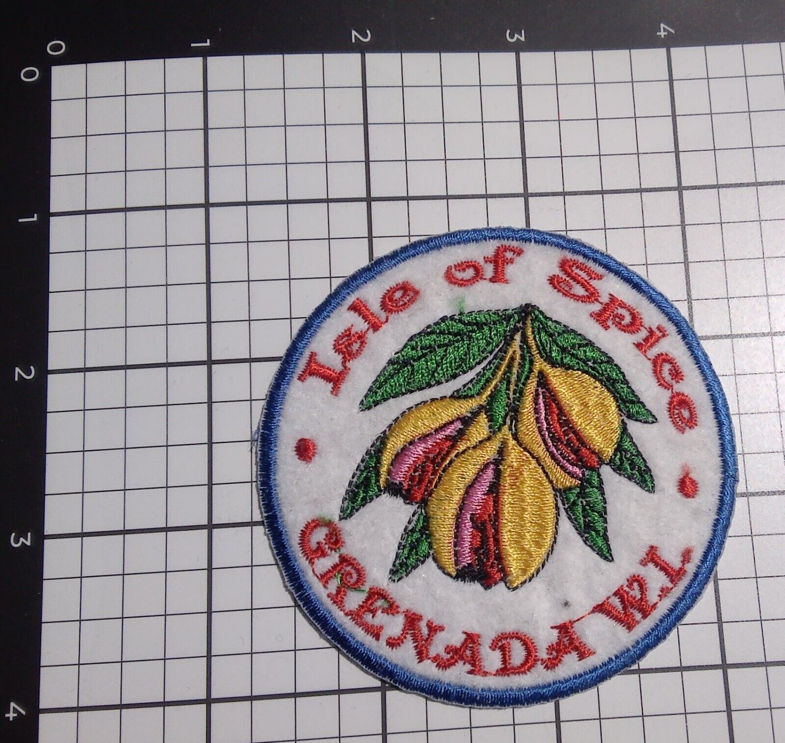 Vintage Isle of Spice GRENADA W.I. Embroidered Patch - Nutmeg Design - 3 Inches