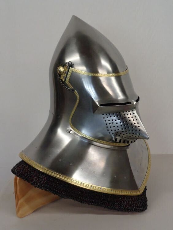 HMB 18G Medieval Palazzo Ducale Bascinet Helmet With Chainmail Coif And Padding