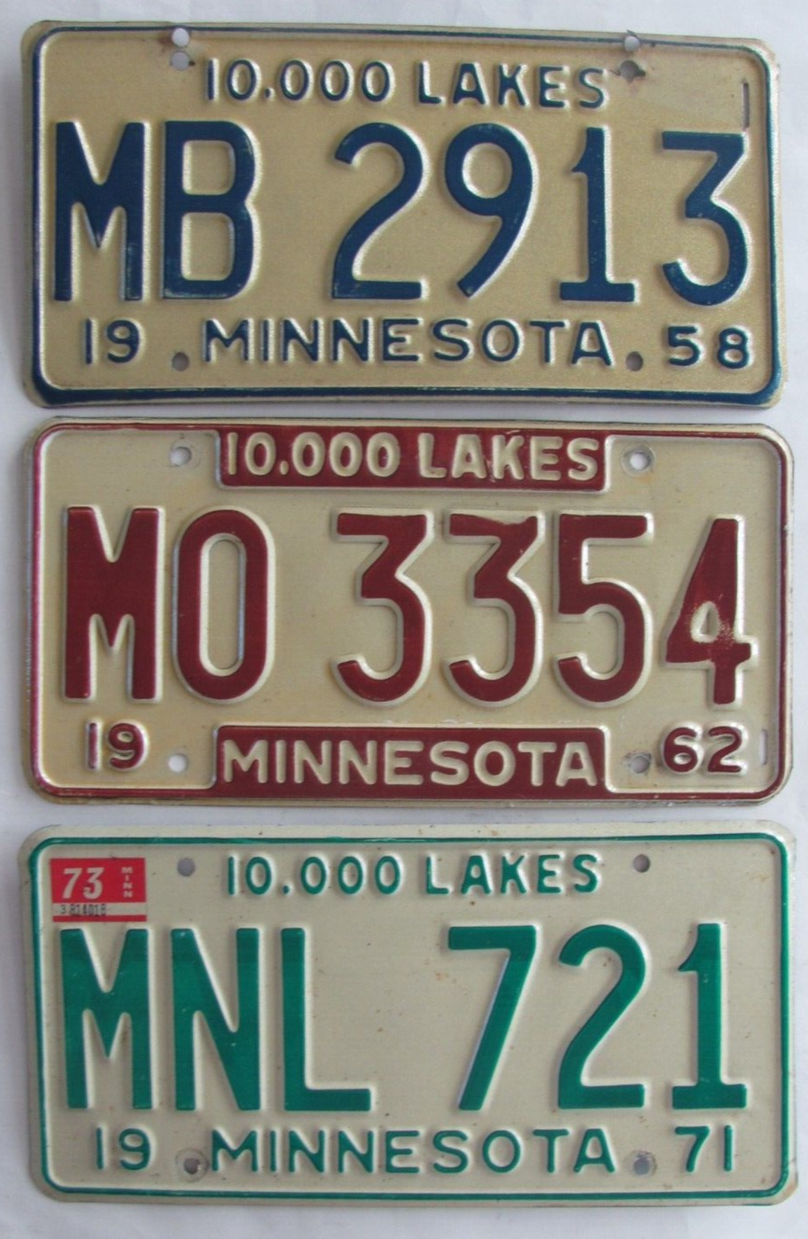 1958 1962 1973 Minnesota car license plates ORIGINAL