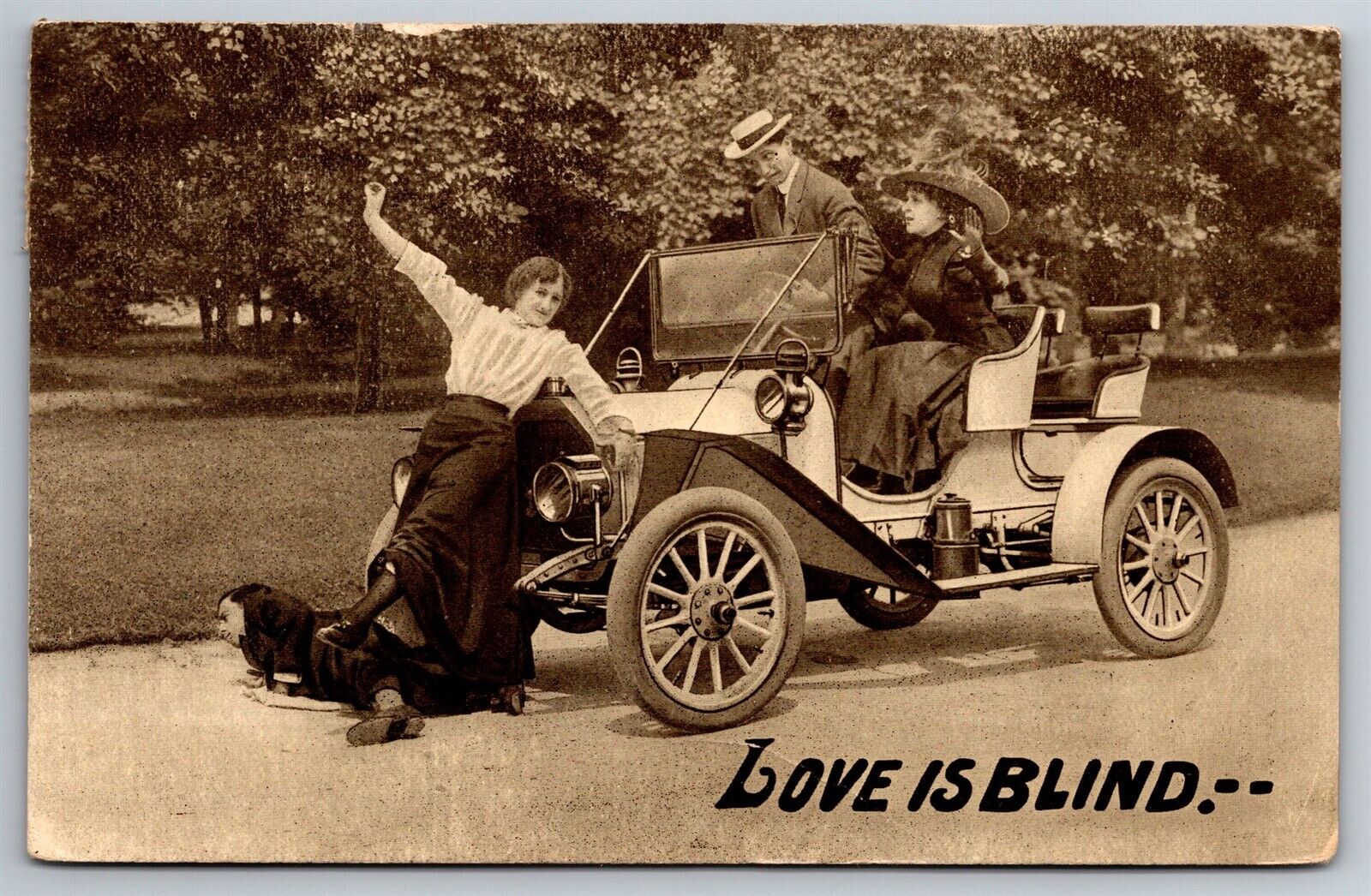Love Is Blind Throw Him Under The Bus LOL Old Car C1912 DB Postcard N8