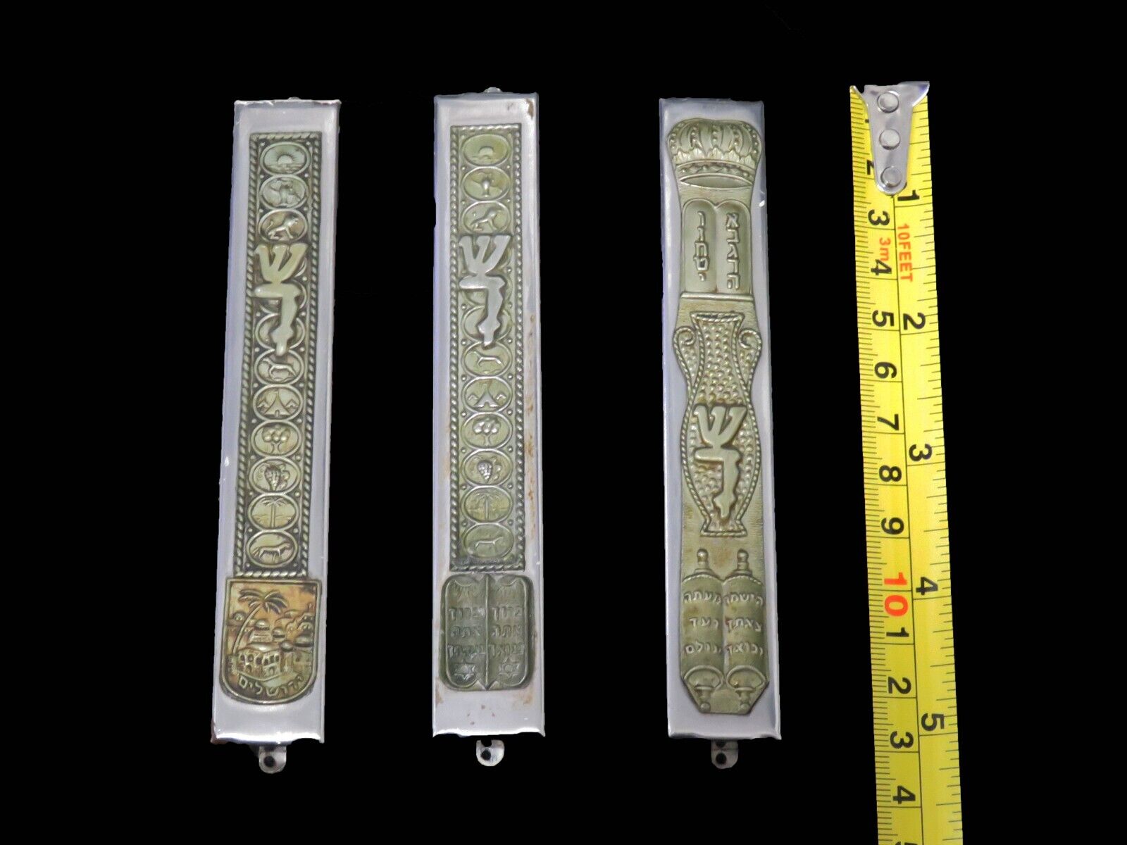 Beautiful Collection of 3 old Israeli mezuzah cases,  from the 1970s Israel