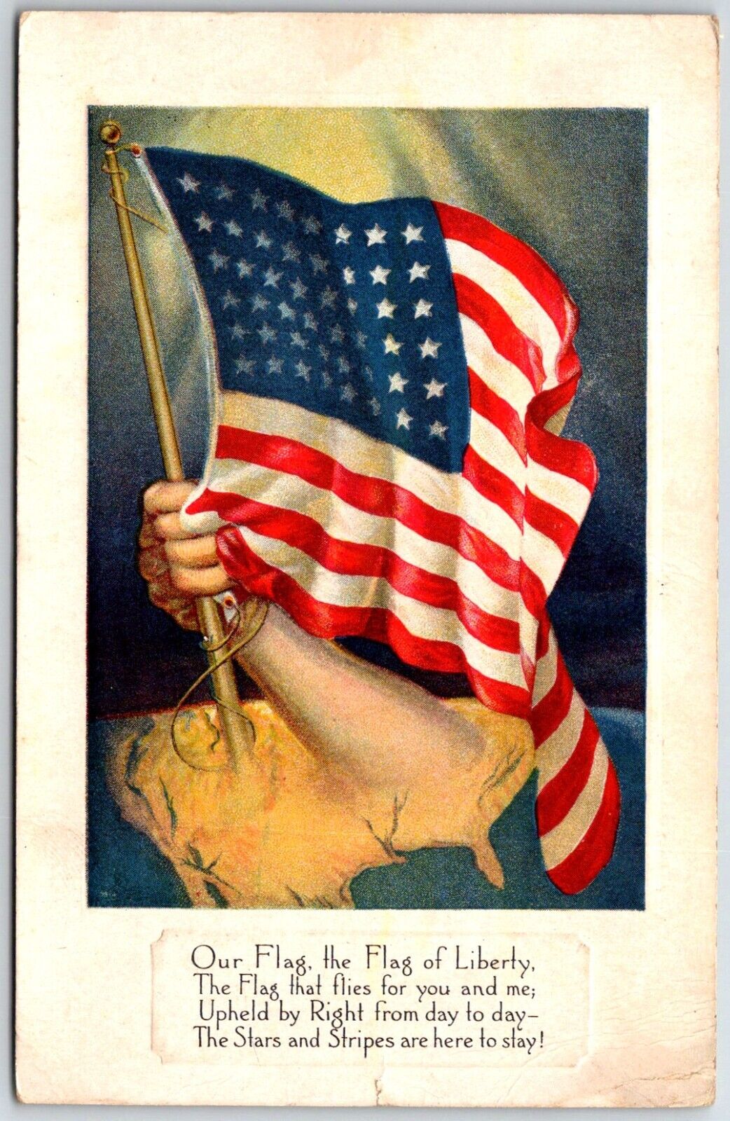 Patriotic Postcard American Flag Held by Hand from United States  1918