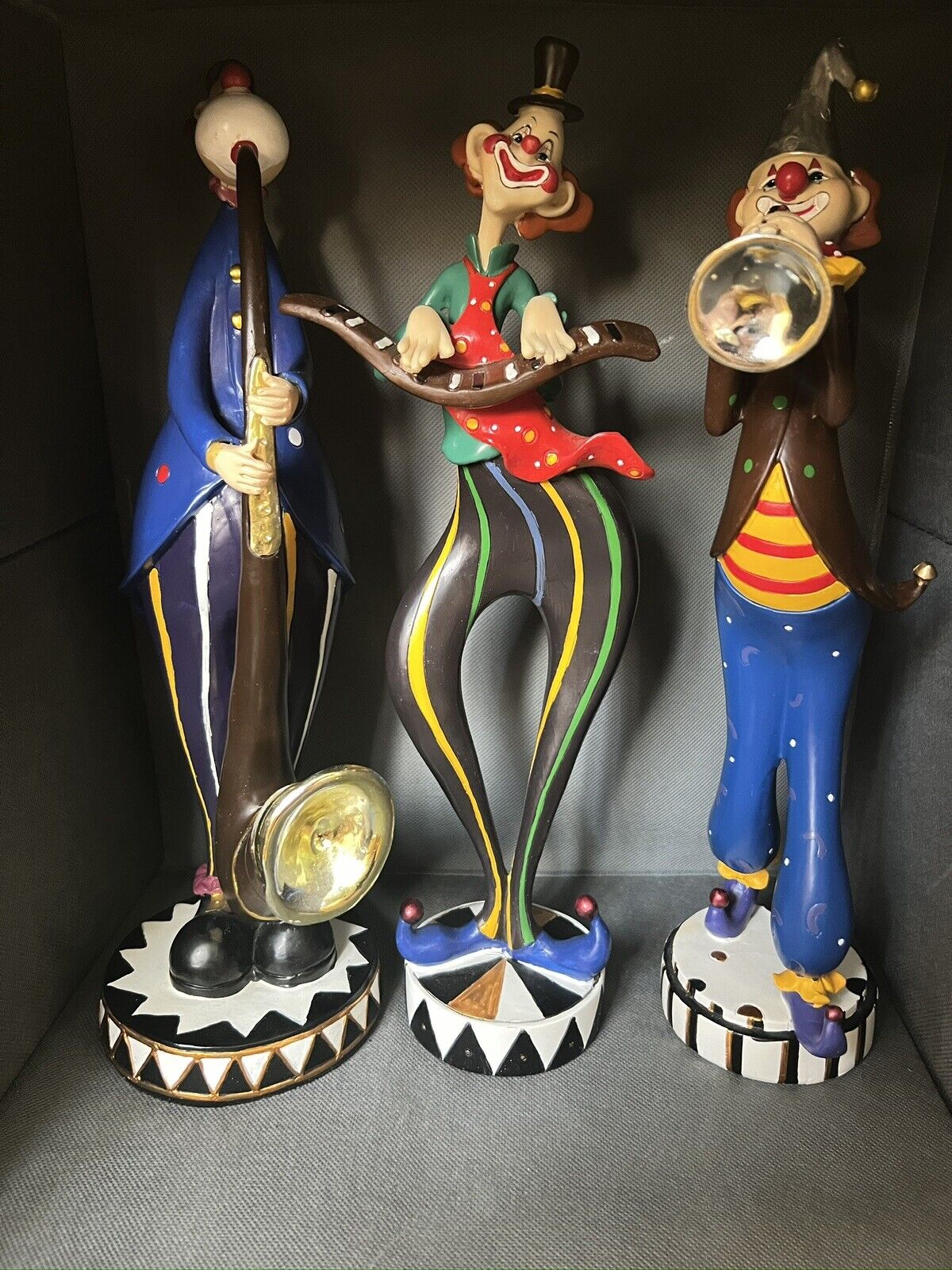 Circus Circus Collection CLOWNS Playing SAXOPHONES And Piano Figurines RARE