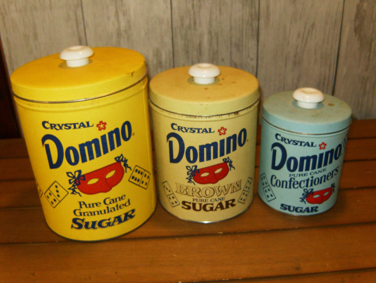 Vintage Crystal Domino Sugar Canisters Kitchen Nesting Set Of 3 Tins