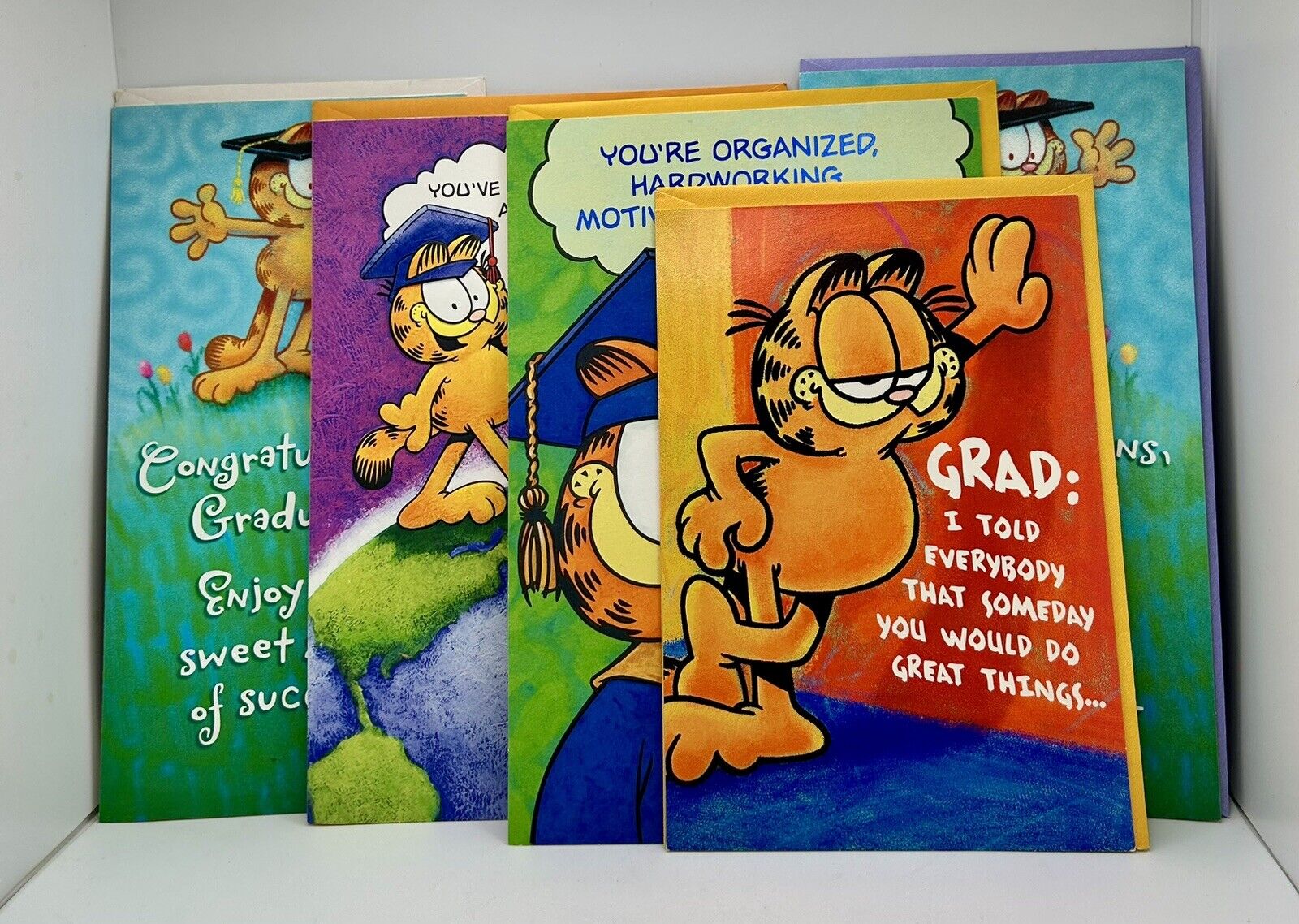 Lot Of 5 GARFIELD Graduation Greeting Cards NOS New Vintage