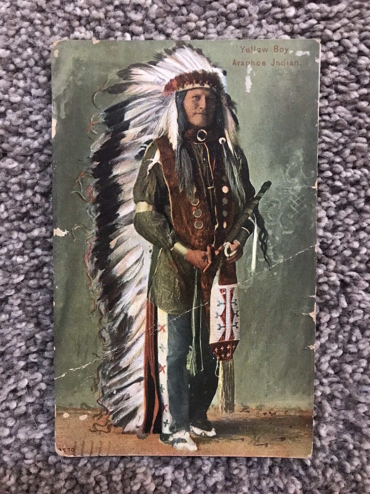 Antique Litho-Chrome Yellow Boy Araphoe Indian Native American Postcard