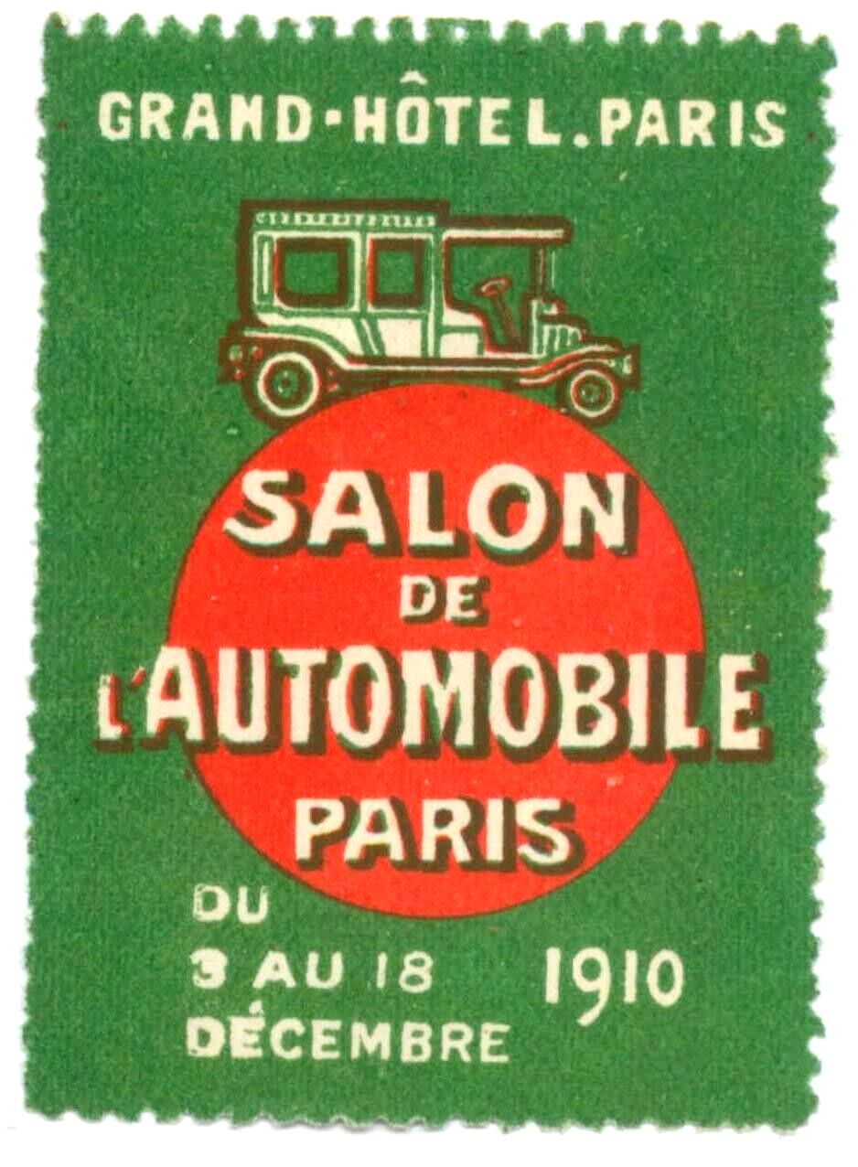 1910 Automobile / Auto Show ~PARIS - FRANCE~ Historic Poster Stamp / Cinderella
