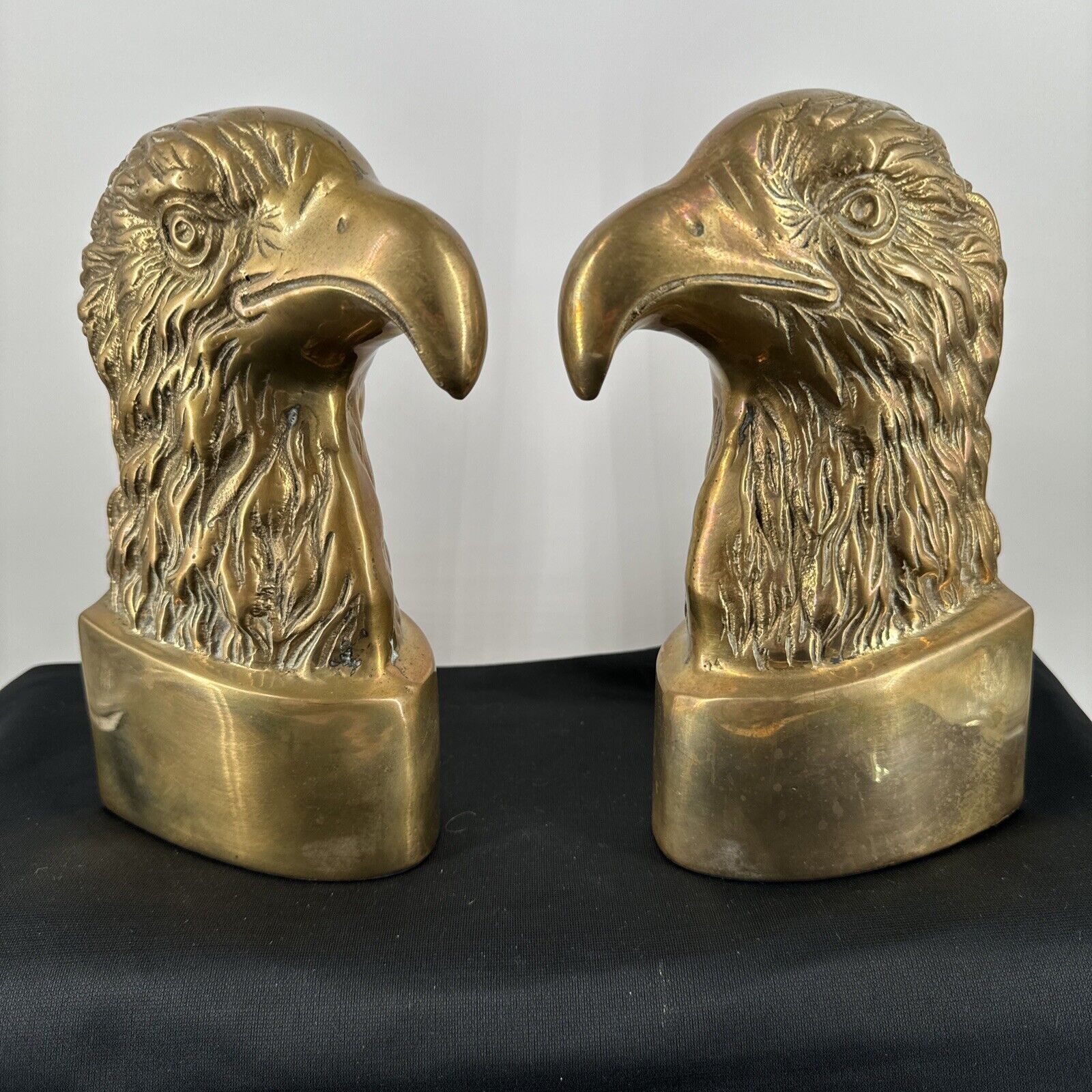 Bookends Vintage Brass Eagle Head Set Of 2 Nine Inches Tall 6+ Pounds Each