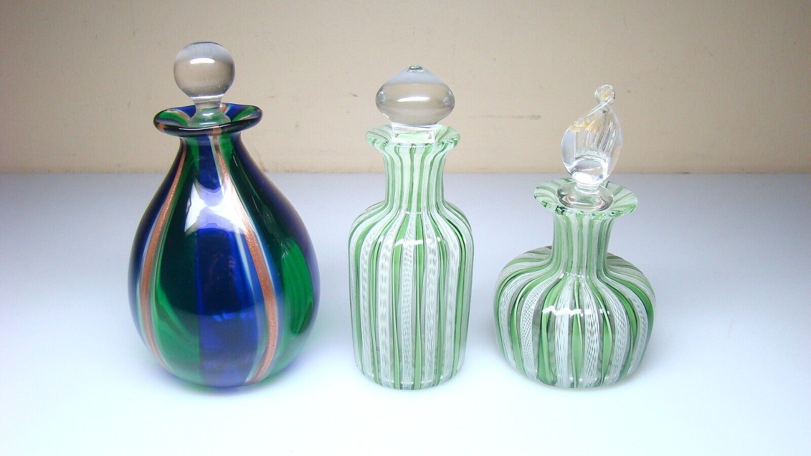 3 Vintage Murano Perfume Bottles Latticino