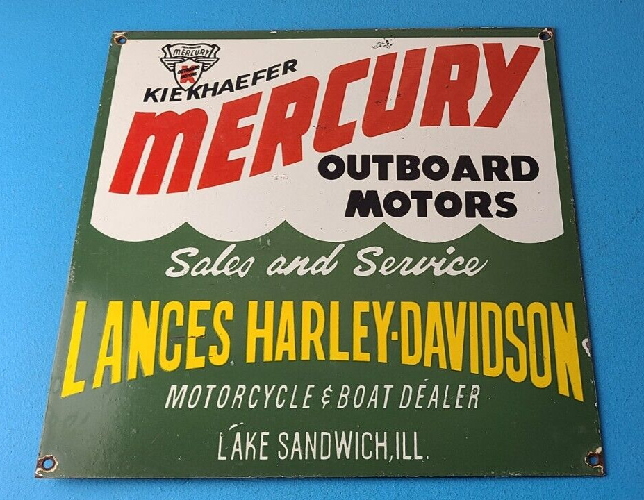 Vintage Mercury Outboards Sign - Gas Porcelain Harley Davidson Motorcycles Sign